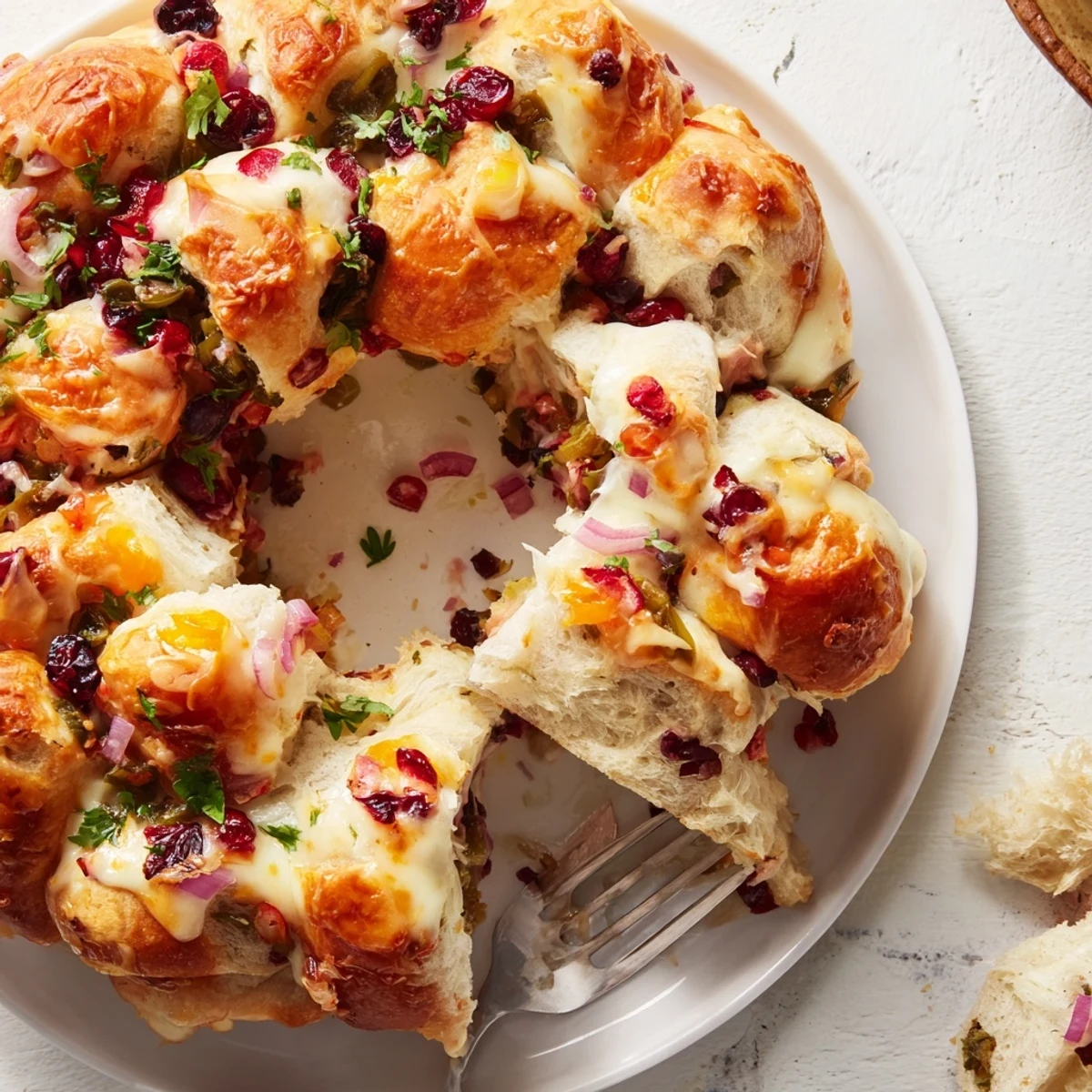 Festive cranberry jalapeño dip pull-apart bread, cheesy and perfect for holiday gatherings.