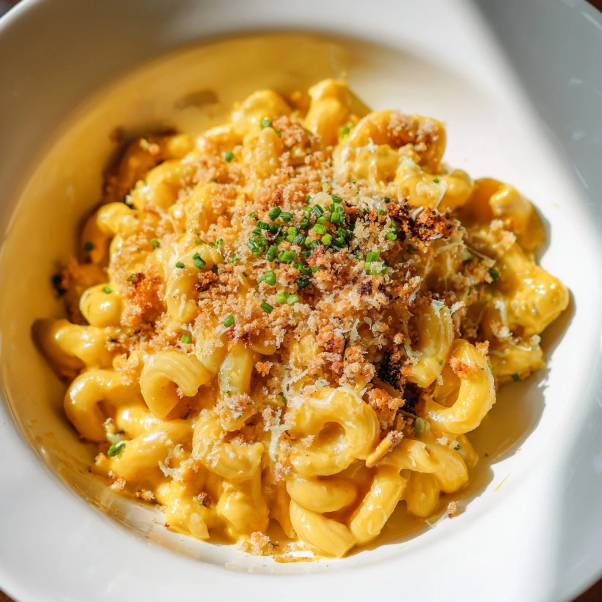 Creamy Japanese Curry Pumpkin Mac served with toasted panko and fresh scallions.