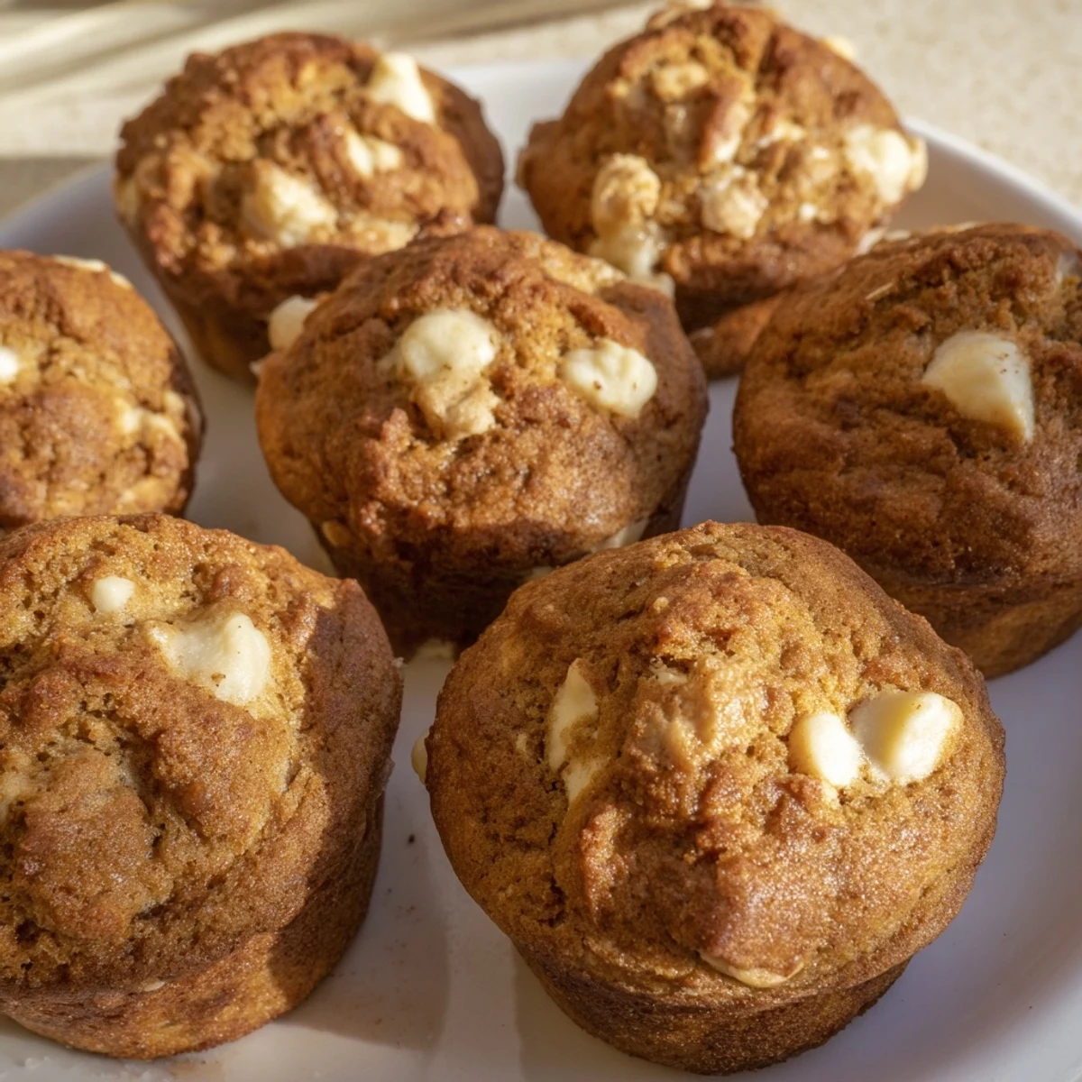 Moist Coffee White Chocolate Muffins, golden brown and studded with creamy chips.  