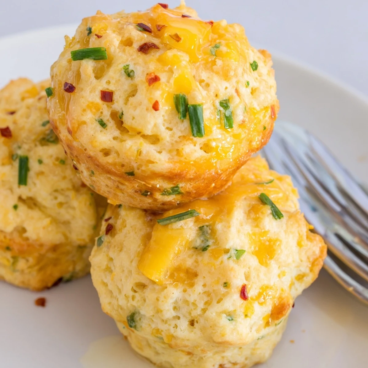 Fluffy Cheesy Jalapeño Chili Garlic Biscuit Muffin Balls, golden brown and cheesy perfection.  