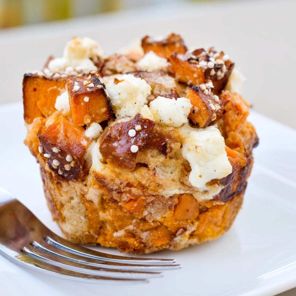 Fluffy cream cheese sweet potato cheddar pretzel muffins topped with coarse sea salt.  