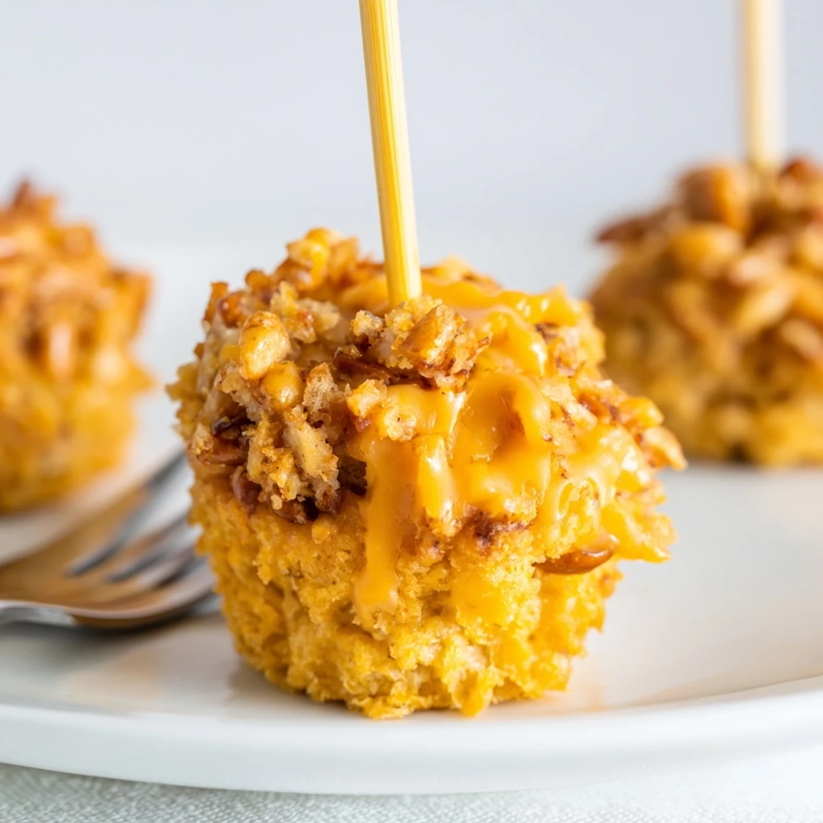 Cheesy Pretzel Chai Pumpkin Muffin Pops, bursting with autumn spices and savory cheese.