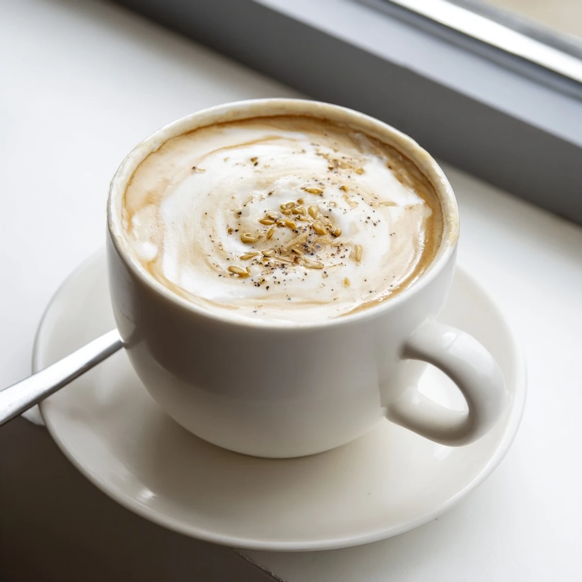 Creamy Onion Latte topped with frothy milk, a savory twist on coffee.  
