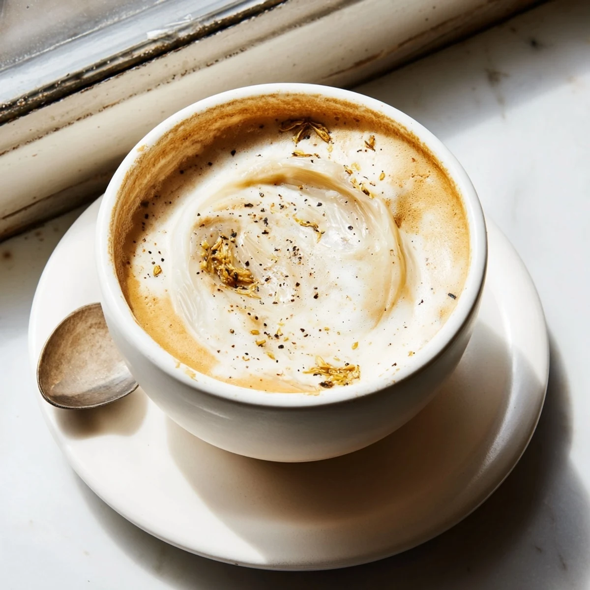Innovative Onion Latte blends caramelized onion sweetness with rich espresso flavor.  