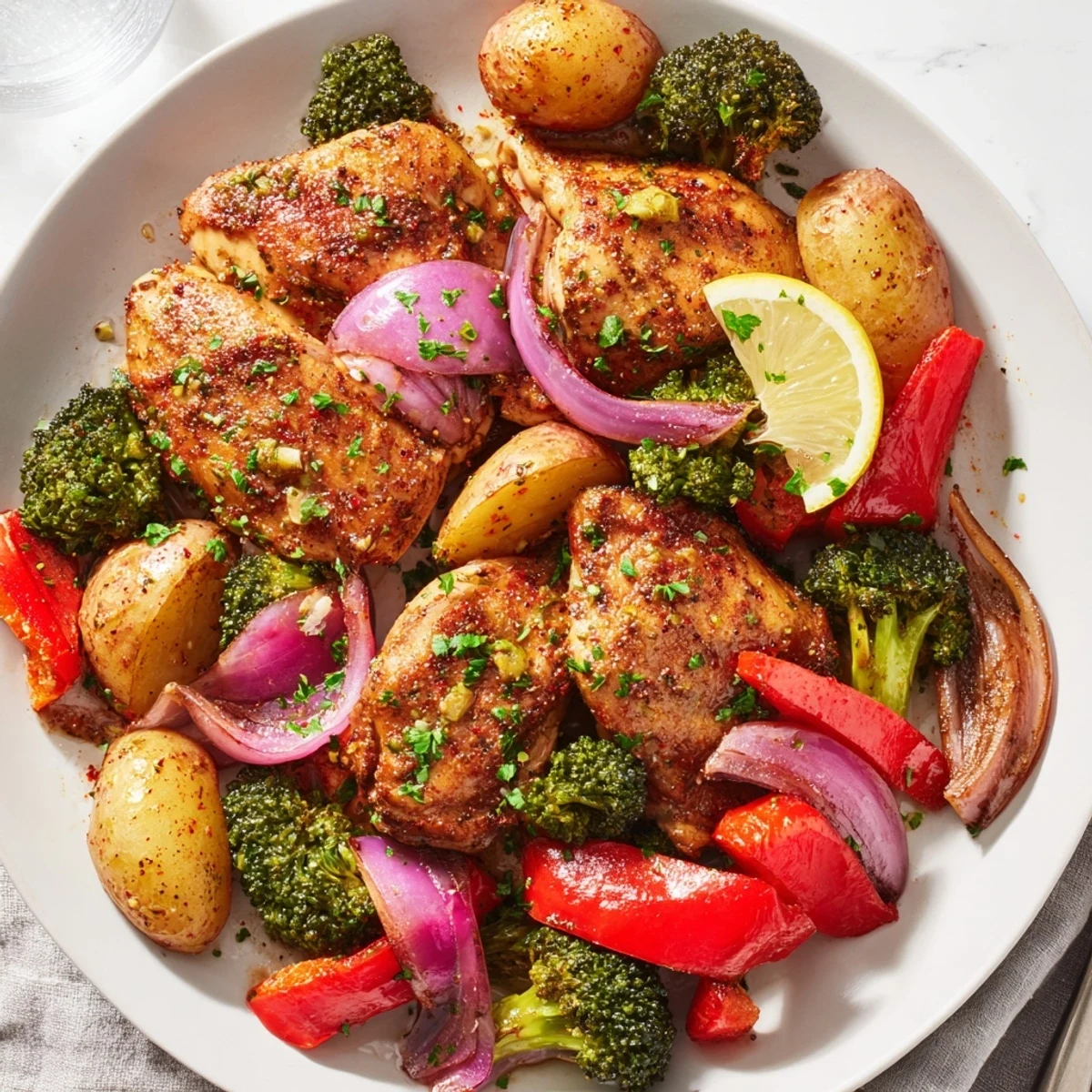Colorful medley of Lazy Gourmet Chicken & Vegetable One-Pot showcasing tender chicken and fresh veggies.  
