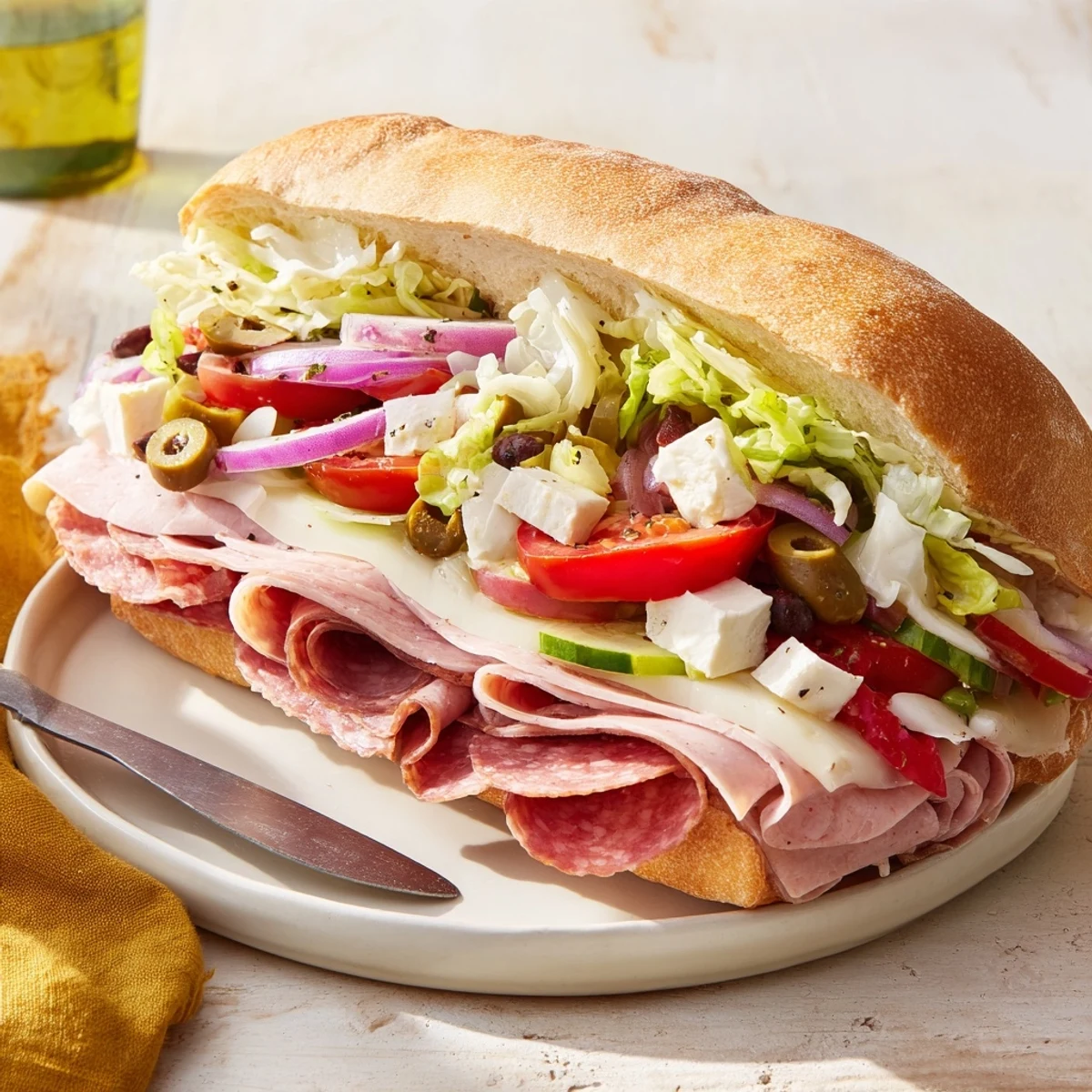 Savory Flavor Mash-Up Sandwiches overflowing with Italian ingredients, perfect for a party platter.
