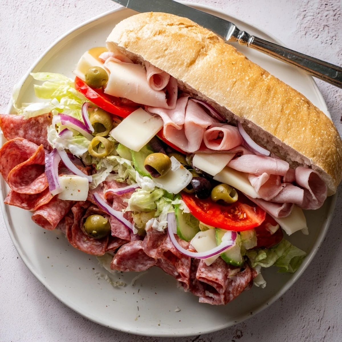 Colorful Flavor Mash-Up Sandwiches featuring salami, turkey, and zesty peppers for a delightful lunch.  