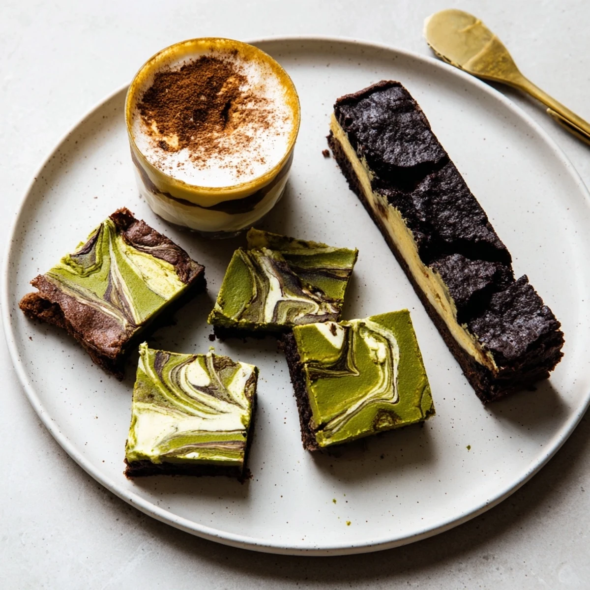 Delicious matcha-miso brownies ready to impress with their vibrant color and fudgy texture.  