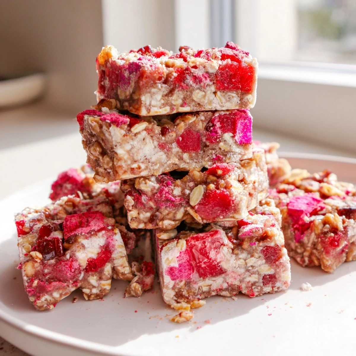 Colorful DIY Snack Bars topped with chewy gummies and crispy freeze-dried candies.  