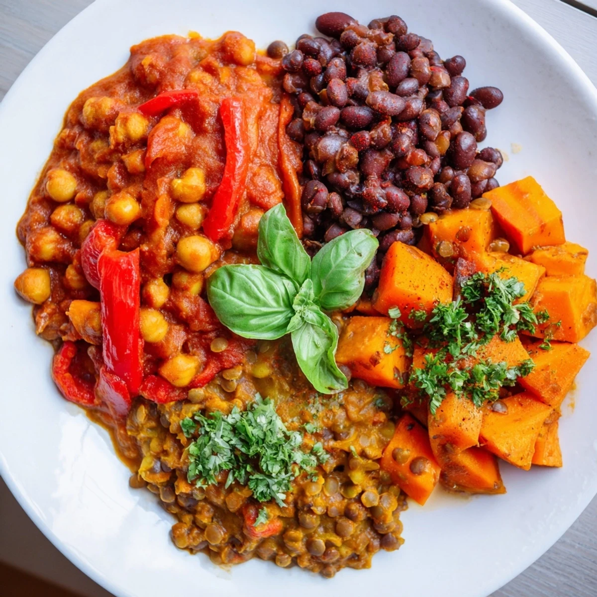 Colorful Thai Red Lentil Curry featuring fresh veggies and aromatic coconut milk, serve with rice.  