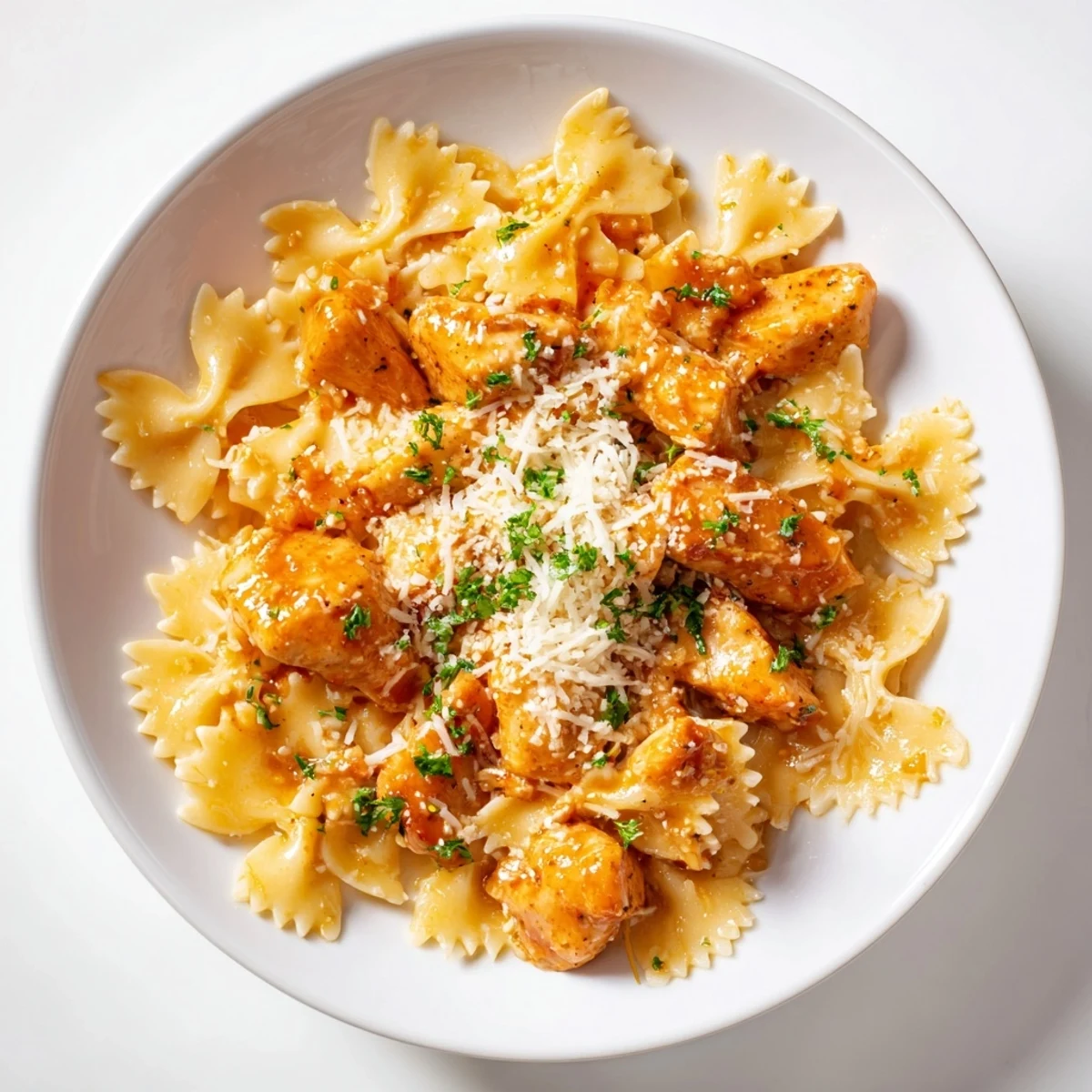 Golden-brown chicken and bubbling cheese enhance this comforting Mozzarella Garlic Butter Chicken Bowties recipe.