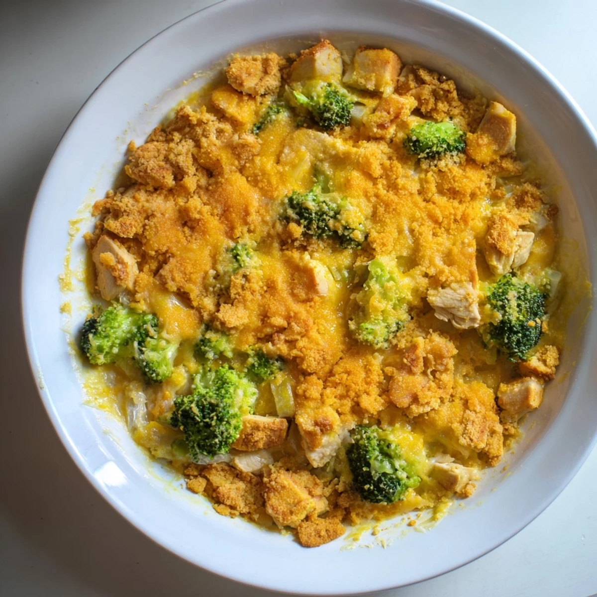 Creamy Cheddar Broccoli Chicken Bake: imagine a warm, family-friendly dinner with a crispy breadcrumb topping.