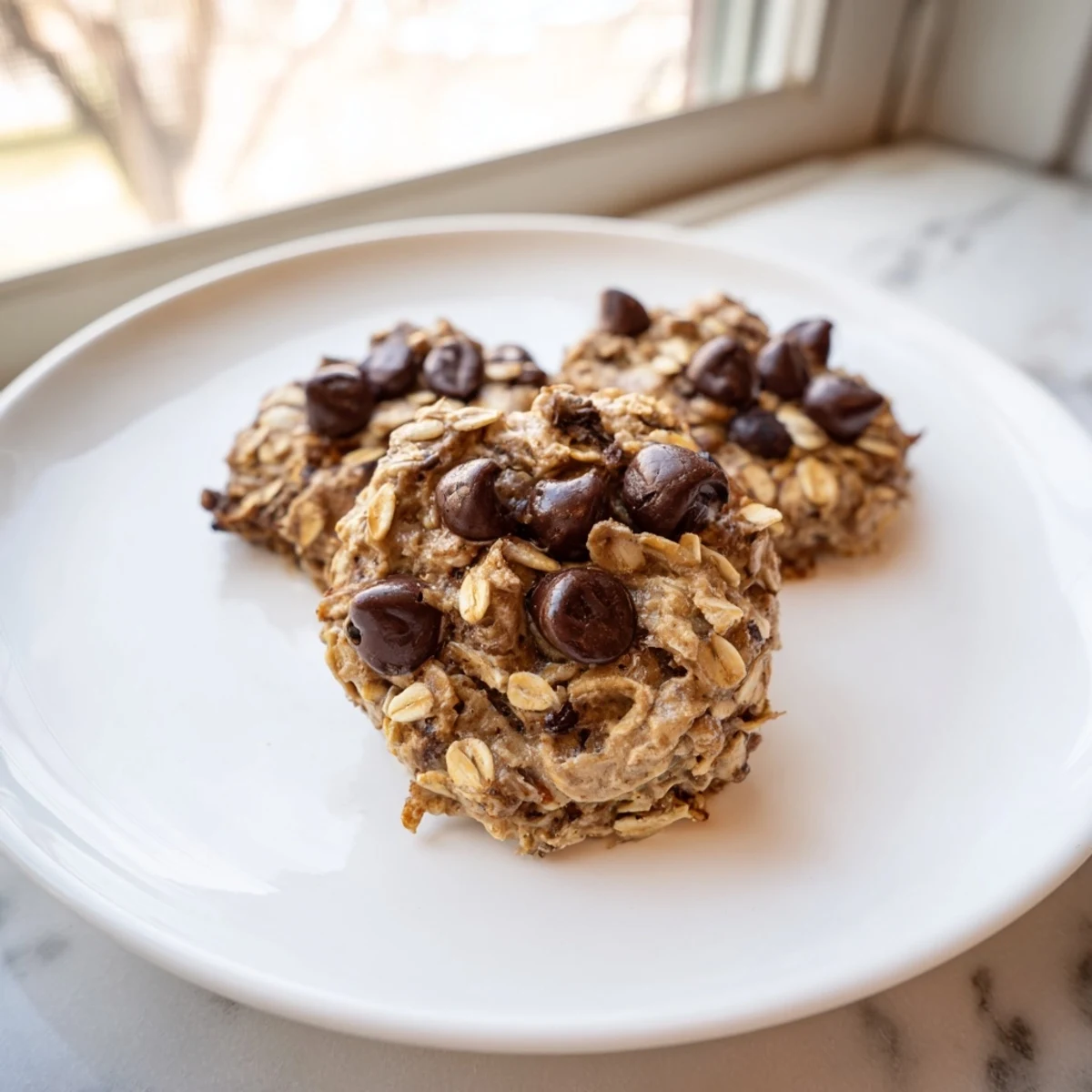 Warm and golden Oat-Banana Chocolate Chip Cookies on a baking sheet, ready to be enjoyed.