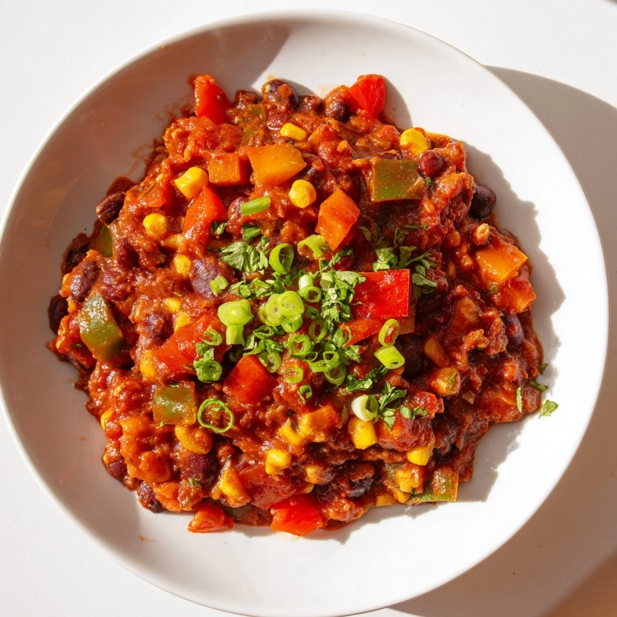 Enjoy a warm bowl of vegan veggie chili, a comforting, budget-friendly meal option.