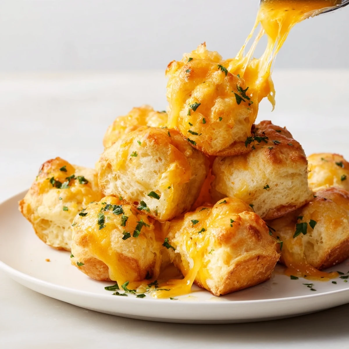 A close-up of cheesy, buttery Mini Cheddar Bay Biscuit Pull-Apart, ideal for pairing with seafood.