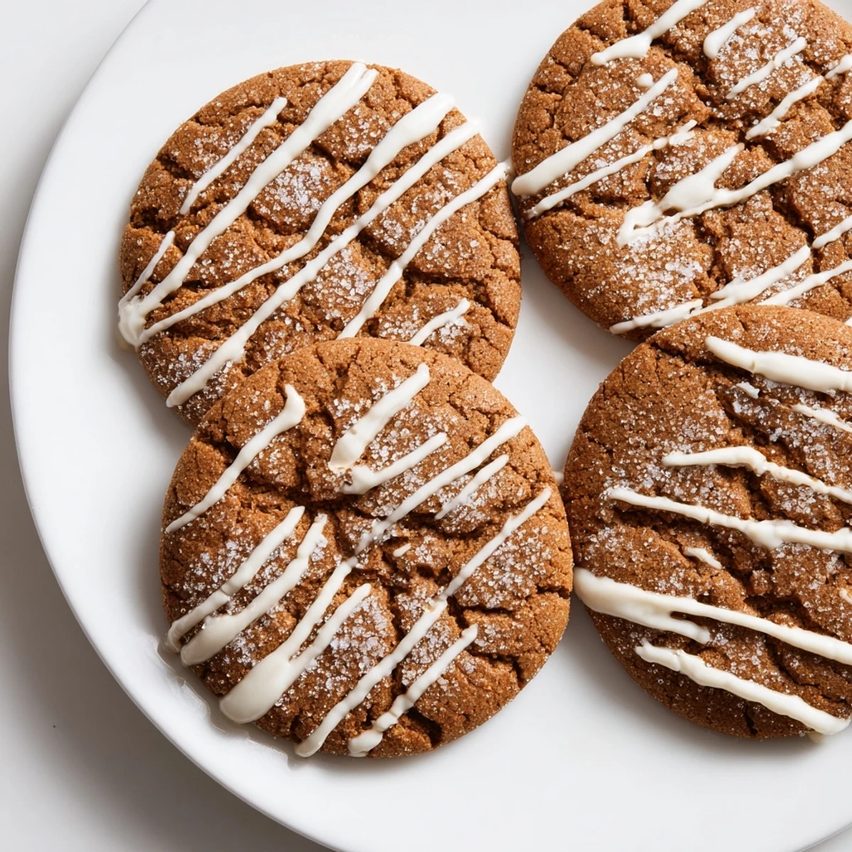 Freshly baked gingerbread latte cookies, glistening with a white chocolate topping, perfect with a mug of chai.