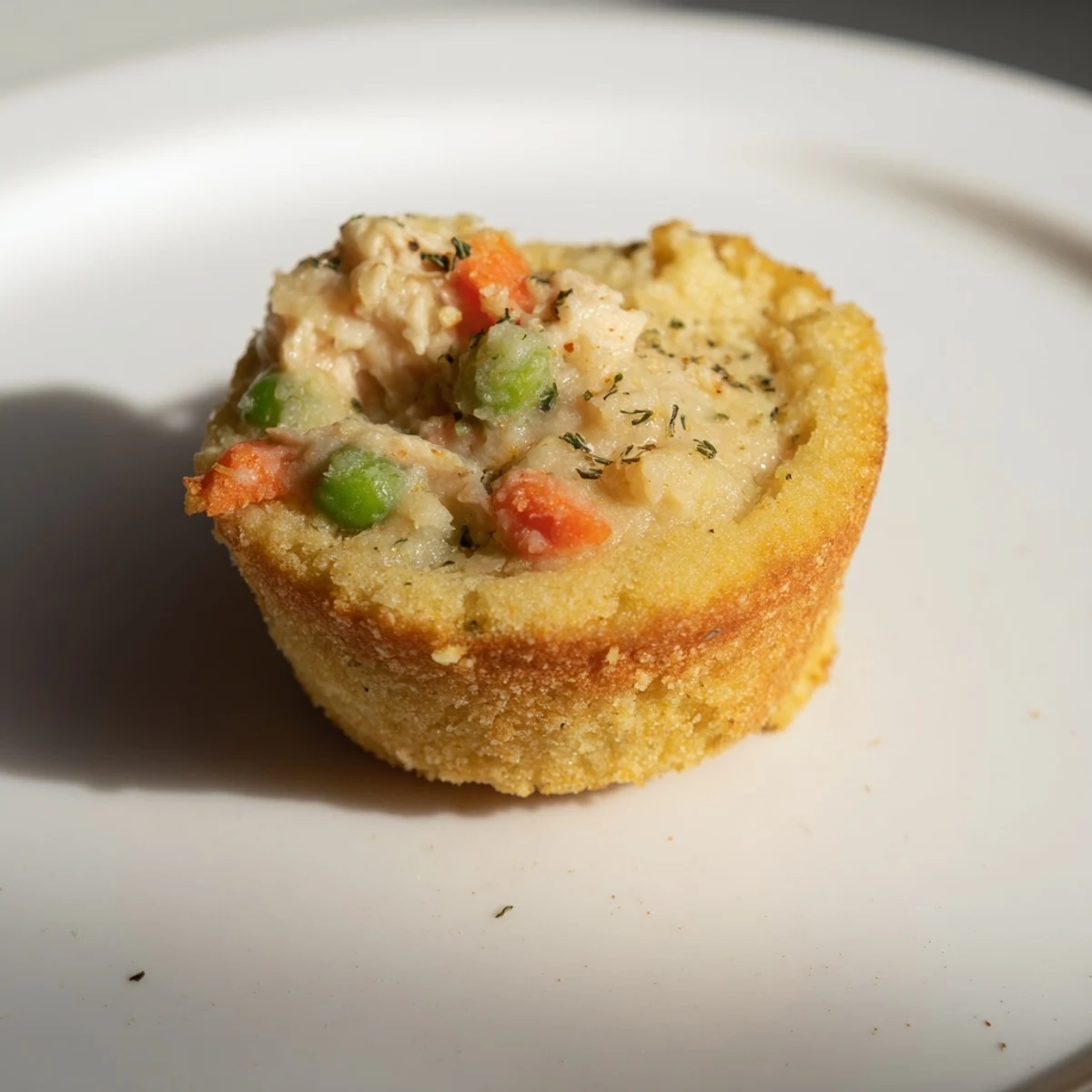 Fluffy, baked Chicken Pot Pie Cornbread Muffins offering a delicious blend of comfort food flavors.