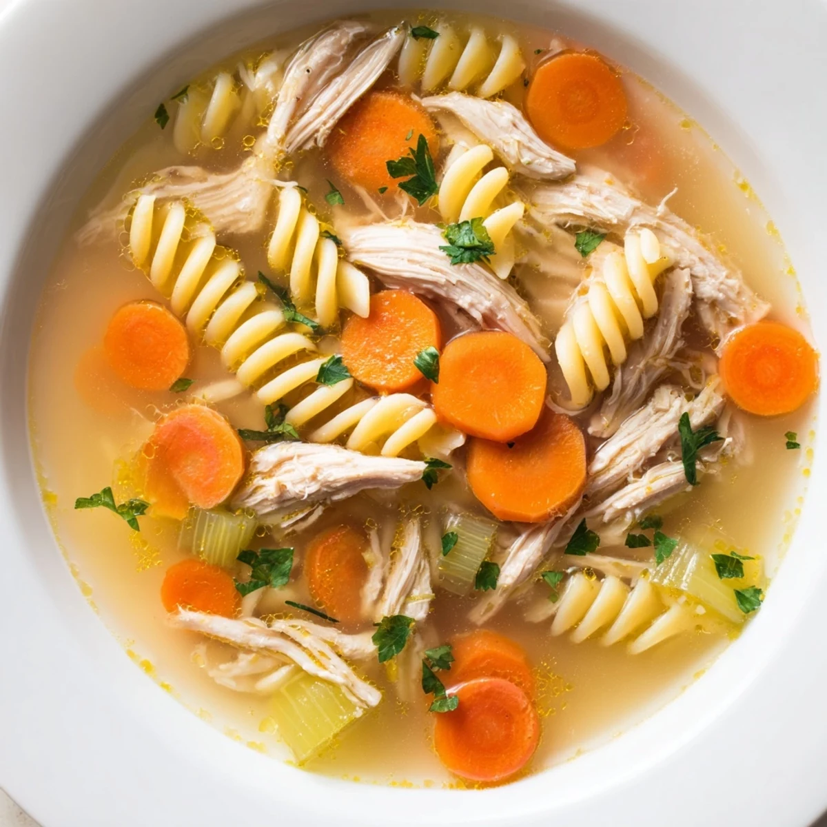 Steaming bowl of Crockpot Chicken Noodle Soup with carrots and noodles, ready to eat.