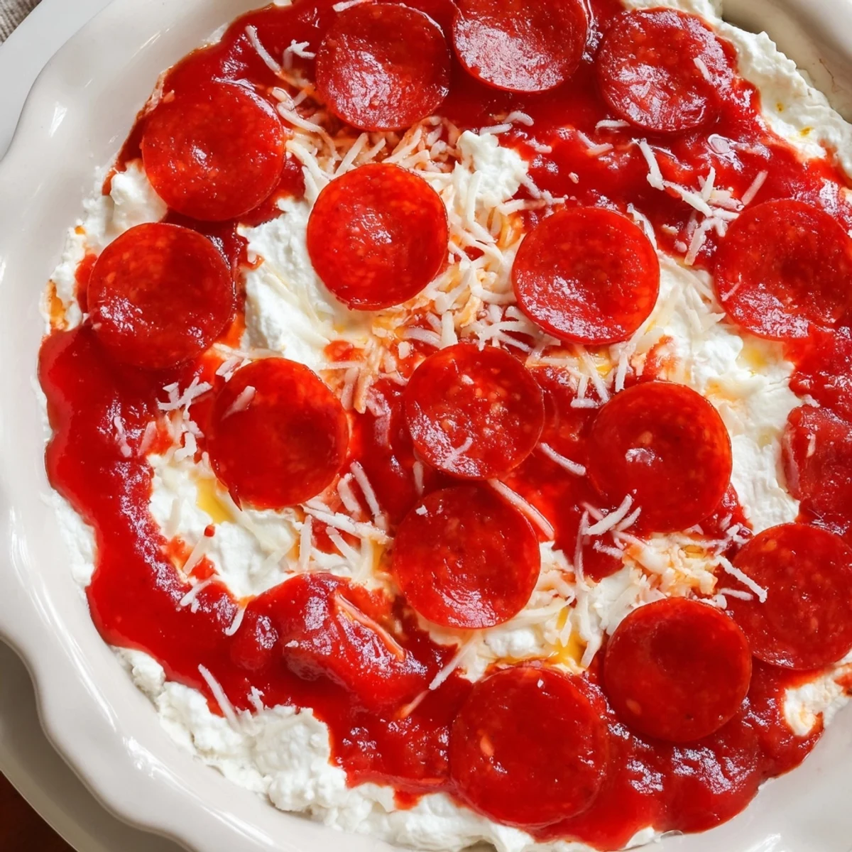 Hot Pizza Dip, a comforting appetizer of melted cheese and savory pepperoni, perfect for sharing.