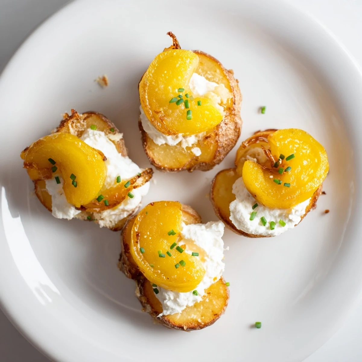Golden, roasted potato bites topped with sweet caramelized onions and creamy, cheesy Lightened French Onion Potato Bites.
