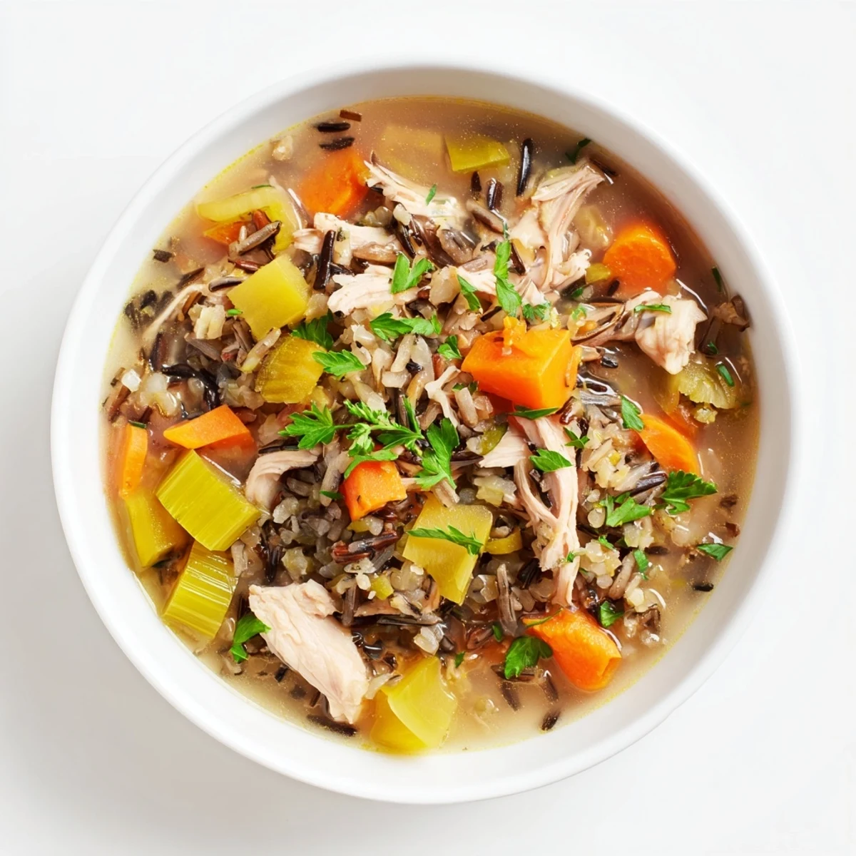 Warm and creamy Quick Chicken and Wild Rice Soup, filled with tender chicken and vegetables.