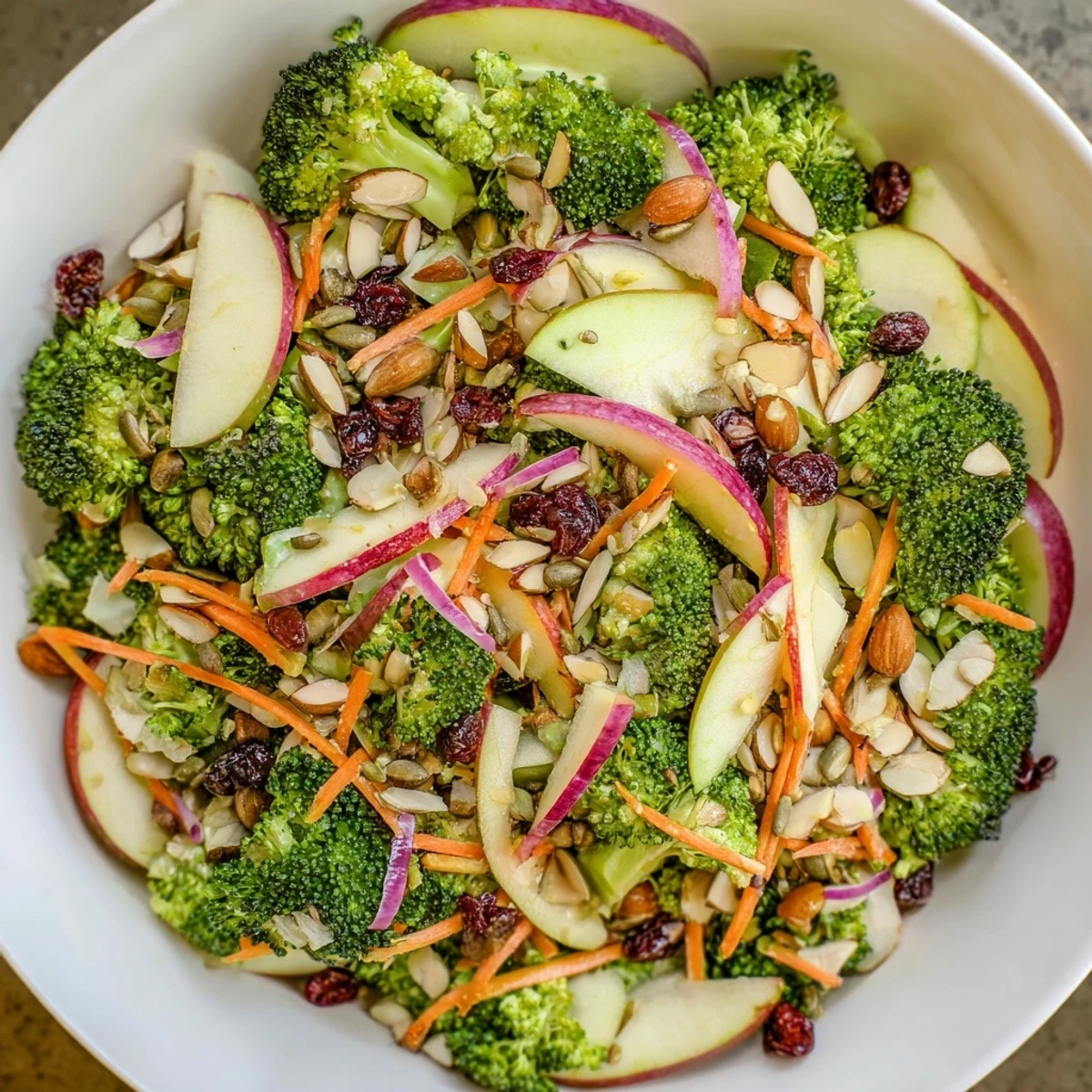 This Broccoli and Apple Hot Girl Salad showcases fresh ingredients, ready to eat with a healthy glow.