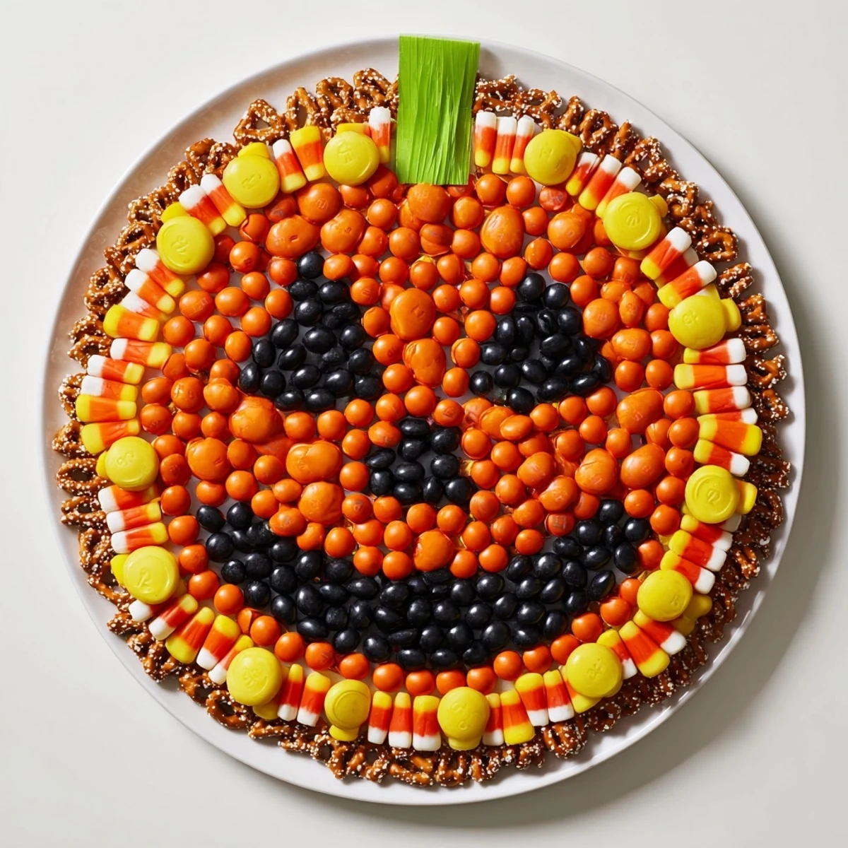 This colorful Jack-o-Lantern Candy Board, perfect for Halloween, features an array of candies and treats.