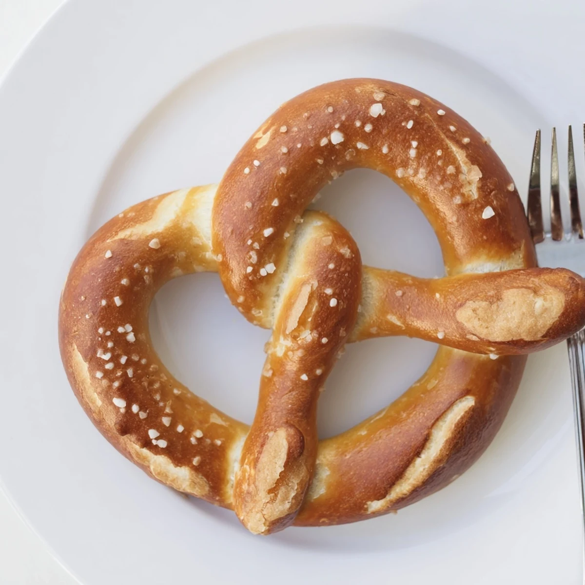 Golden brown Bretzels Anneau de Fête, generously salted, ready to serve with mustard for dipping.