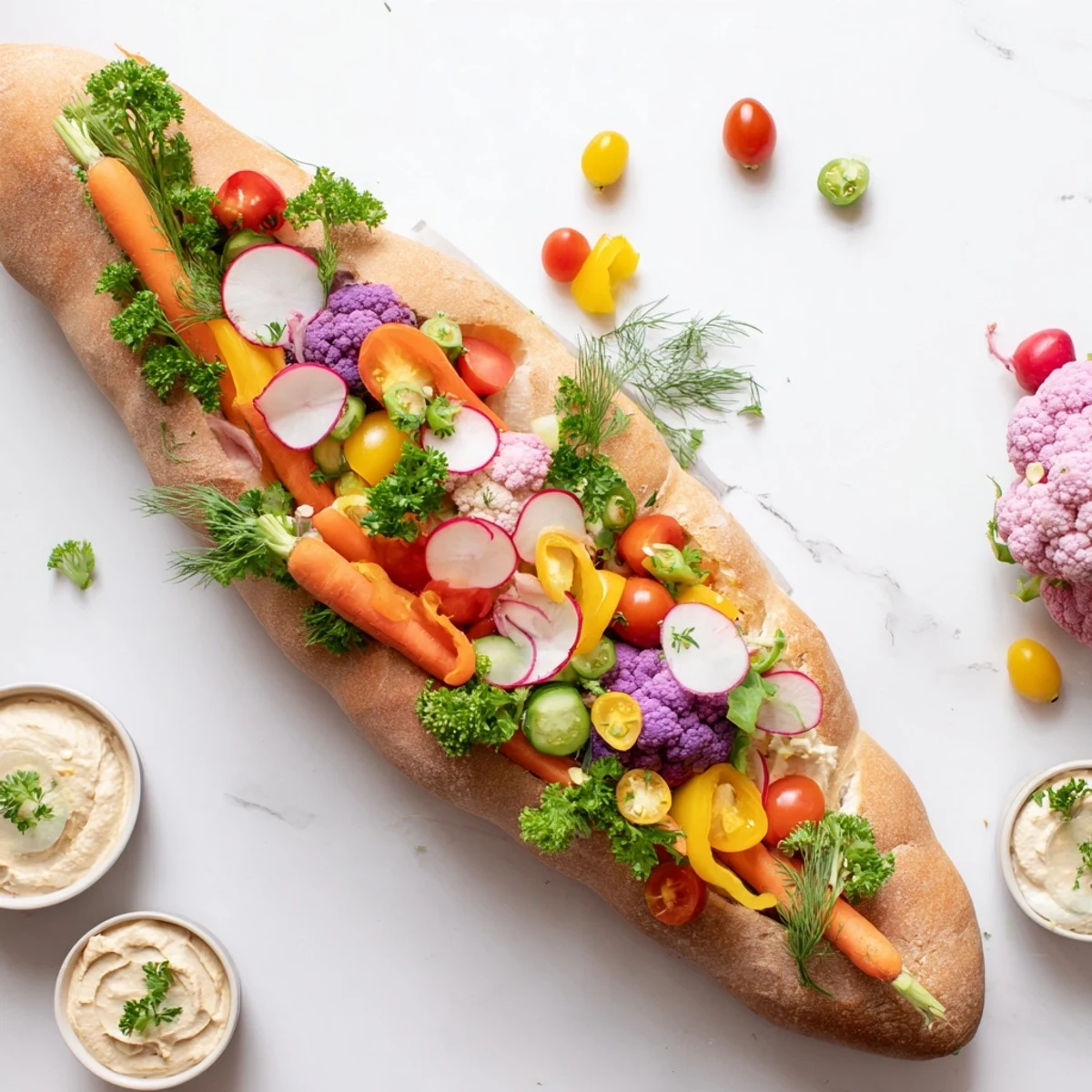 Healthy Cornucopia Veggie Board features a stunning arrangement of crunchy raw vegetables and dips.