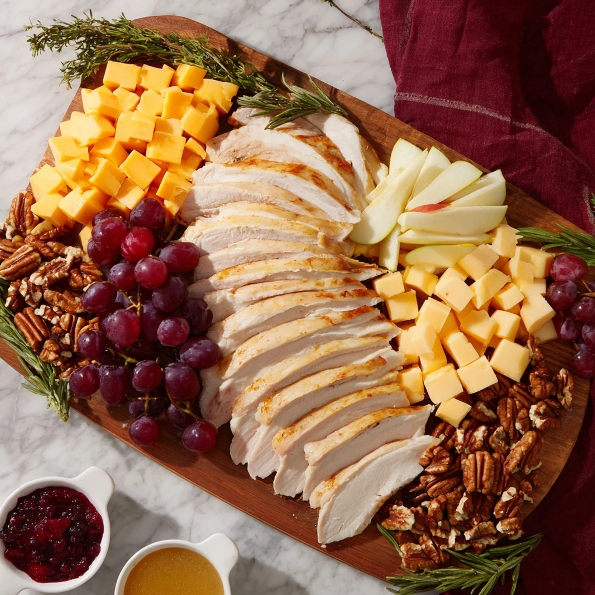 Enjoy a savory Turkey Cheese and Cracker Board with layers of turkey, cheese, and crunchy crackers for a delightful bite.