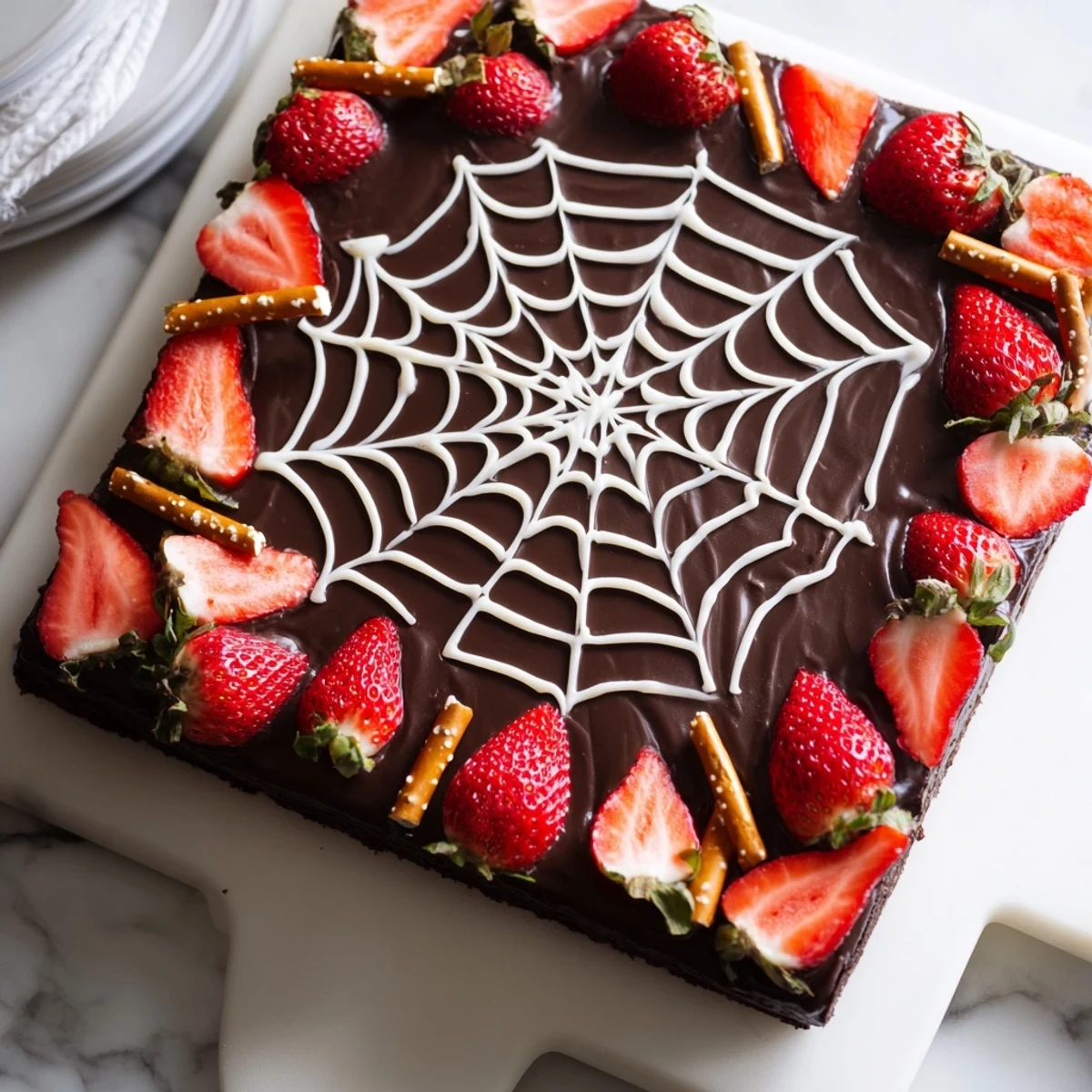 Gather 'round the delicious Spiderweb Chocolate Ganache Board, complete with fresh dippers for everyone.