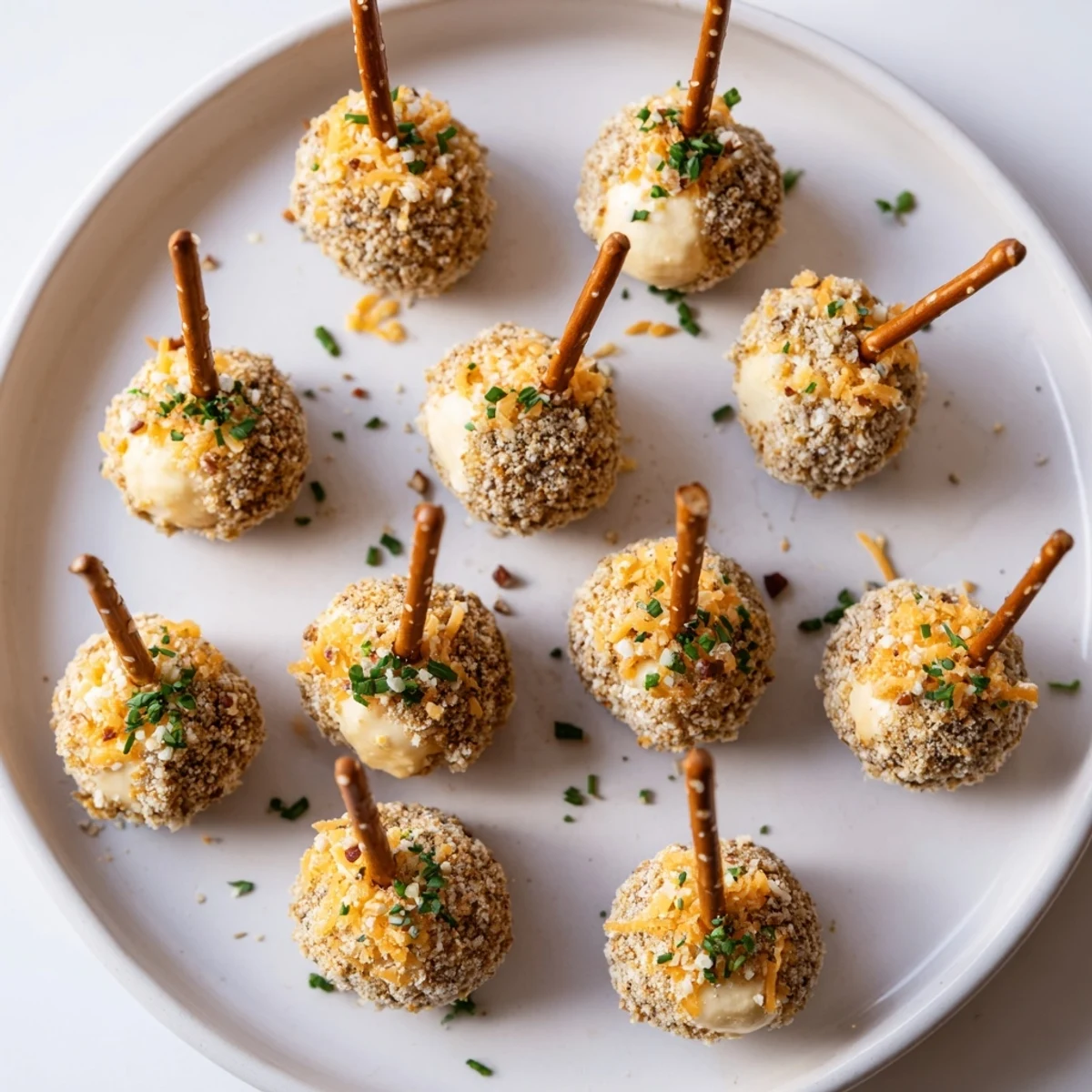 Acorn-shaped cheese ball bites, savory appetizers perfect for fall, coated in pecans and fresh herbs.