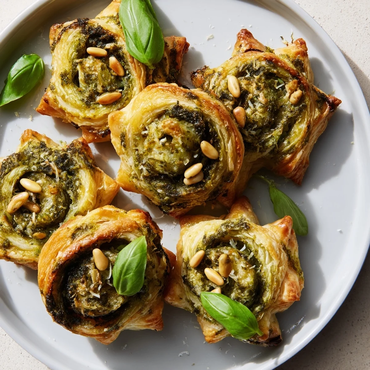 Baked to perfection, these appetizer Savory Bites: Star-Shaped Pesto Pinwheels burst with fresh basil and nutty cheese.
