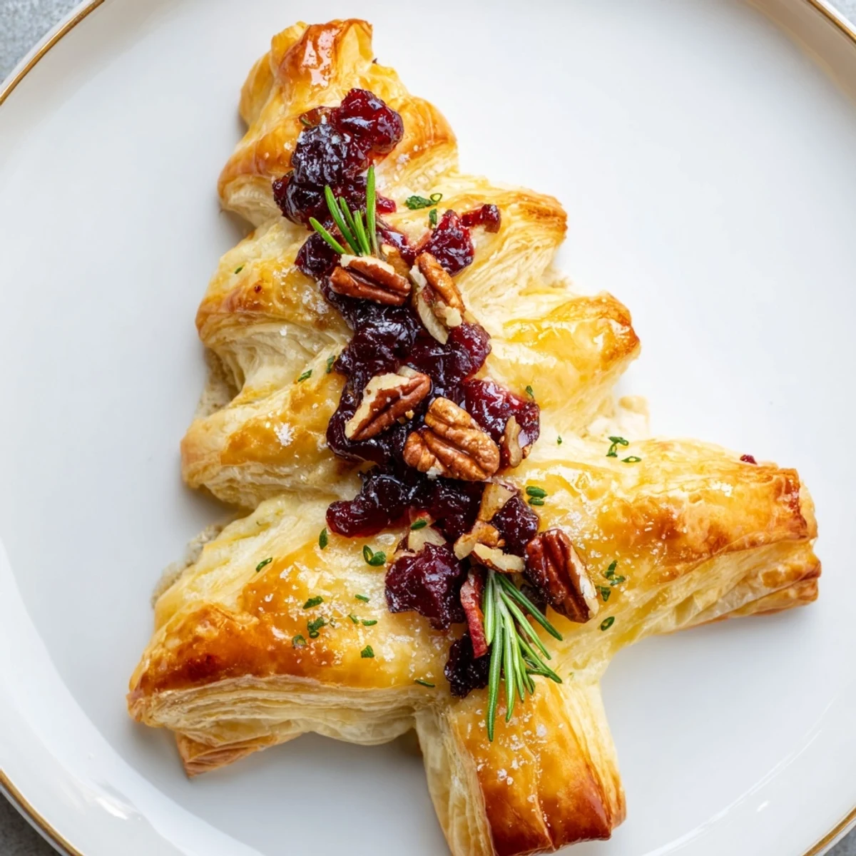 Golden-brown Brie en Croûte Pine Tree, baked to perfection, is filled with sweet cranberry and crunchy pecans.