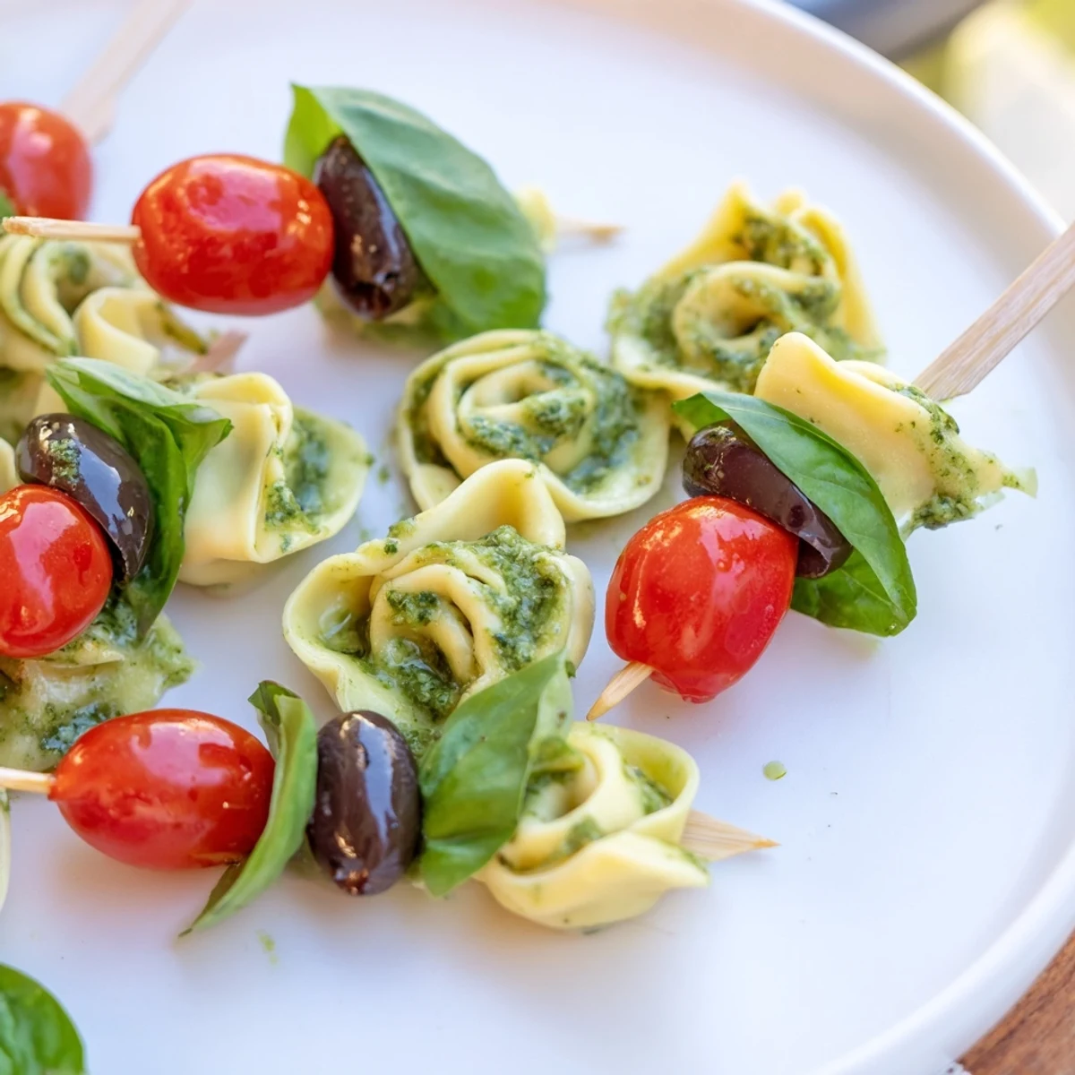 Tortellini Pesto Olive Skewers