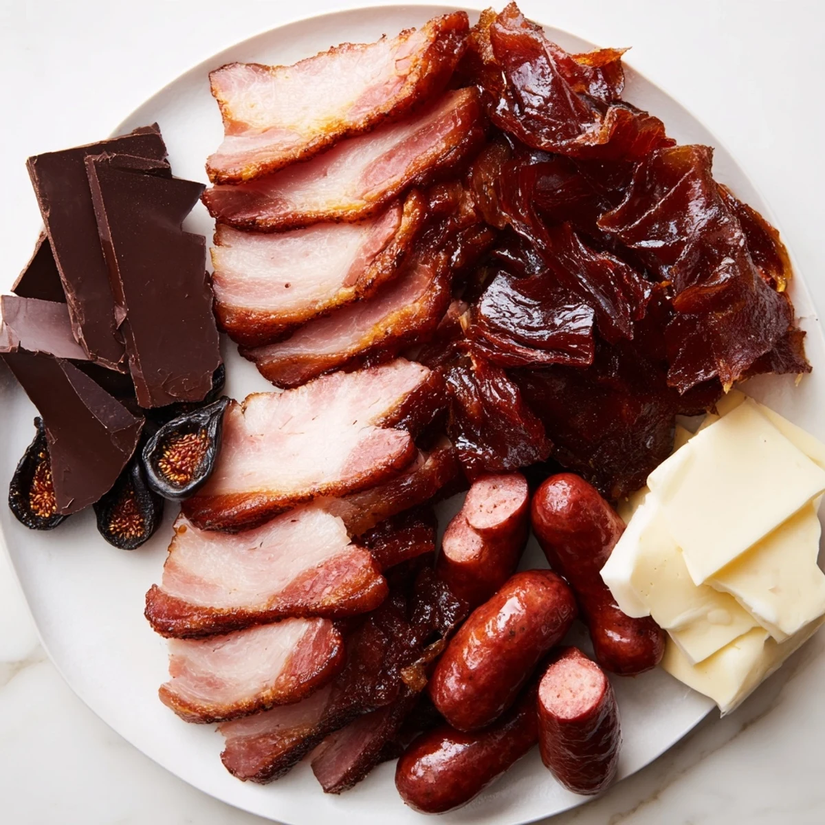 A lavish charcuterie board presents the Smoky BBQ & Bourbon Companion beautifully with tempting cheeses.