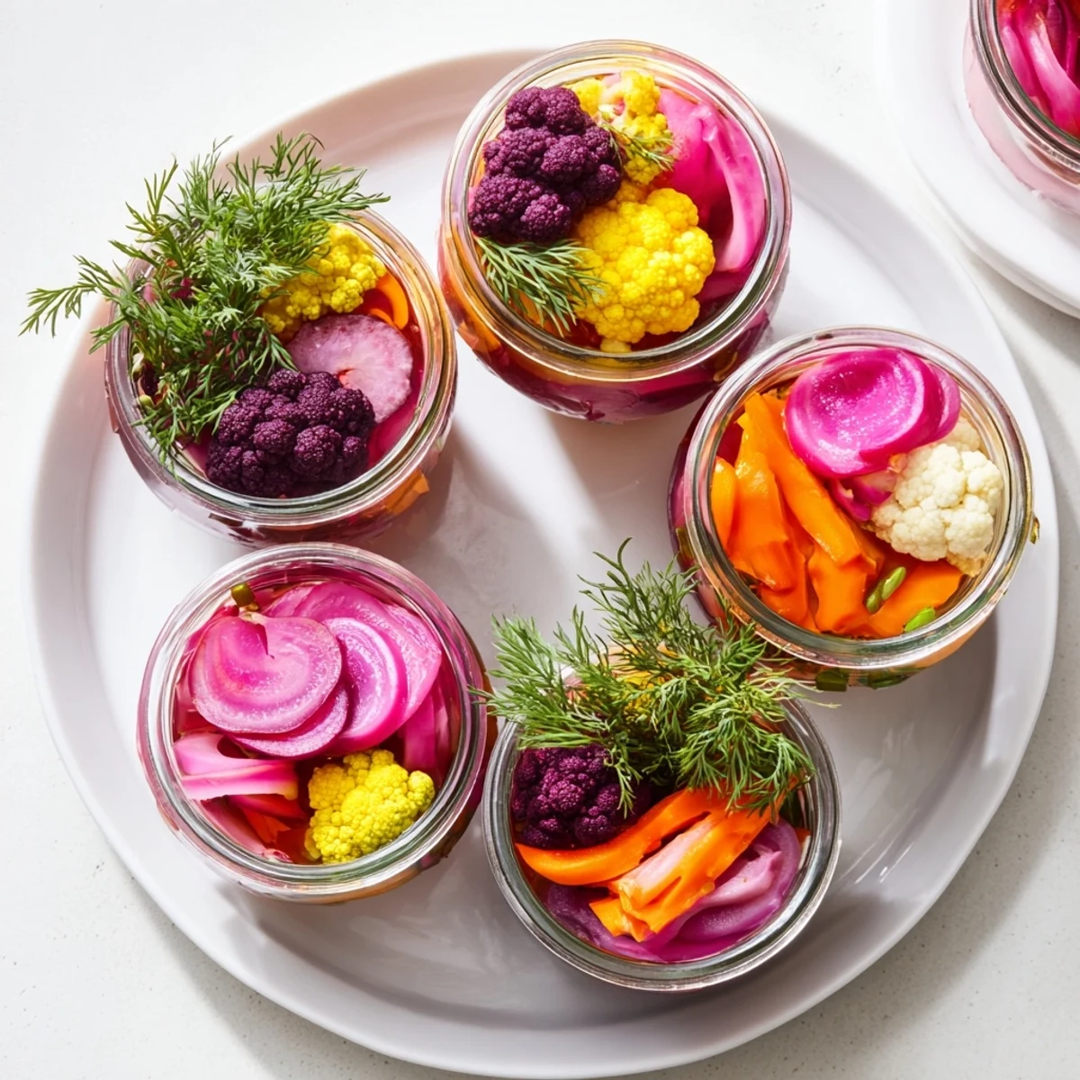 Array of colorful pickled and fermented vegetables creates a lovely The Pickled & Fermented Feast.
