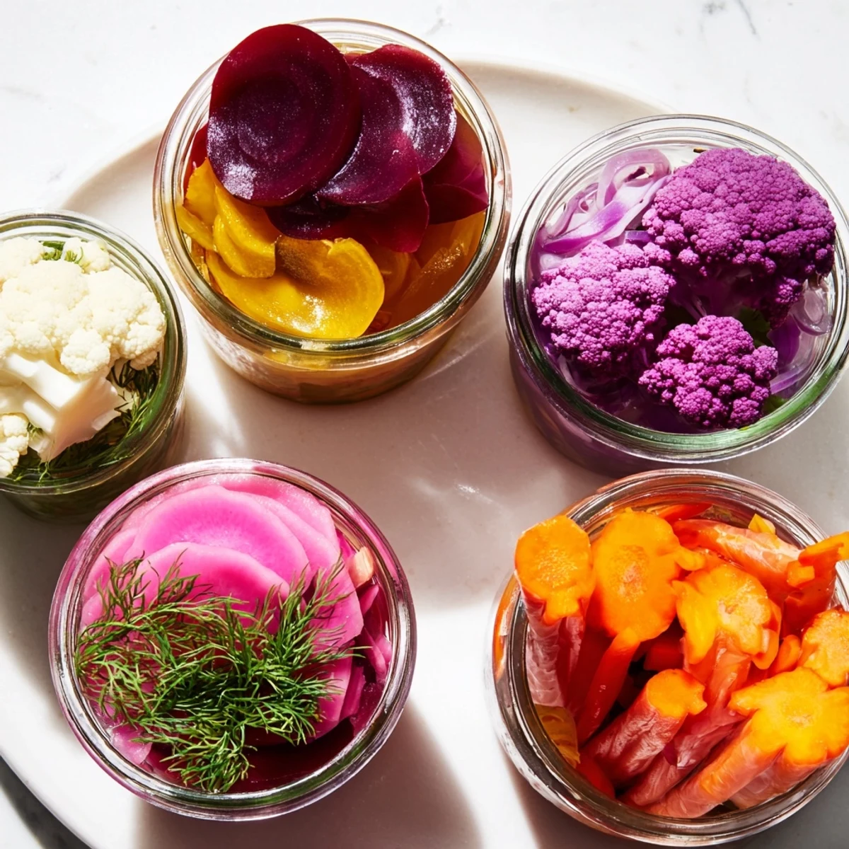 The Pickled & Fermented Feast offers a vibrant presentation of crisp, tangy pickled ingredients, arranged perfectly.