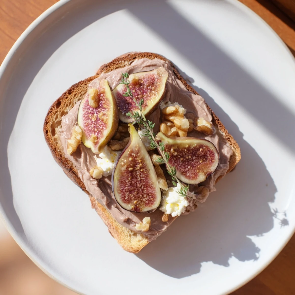 Elegant The Royal Tapestry appetizer: layers of pâté, figs, goat cheese, and walnuts on crackers.