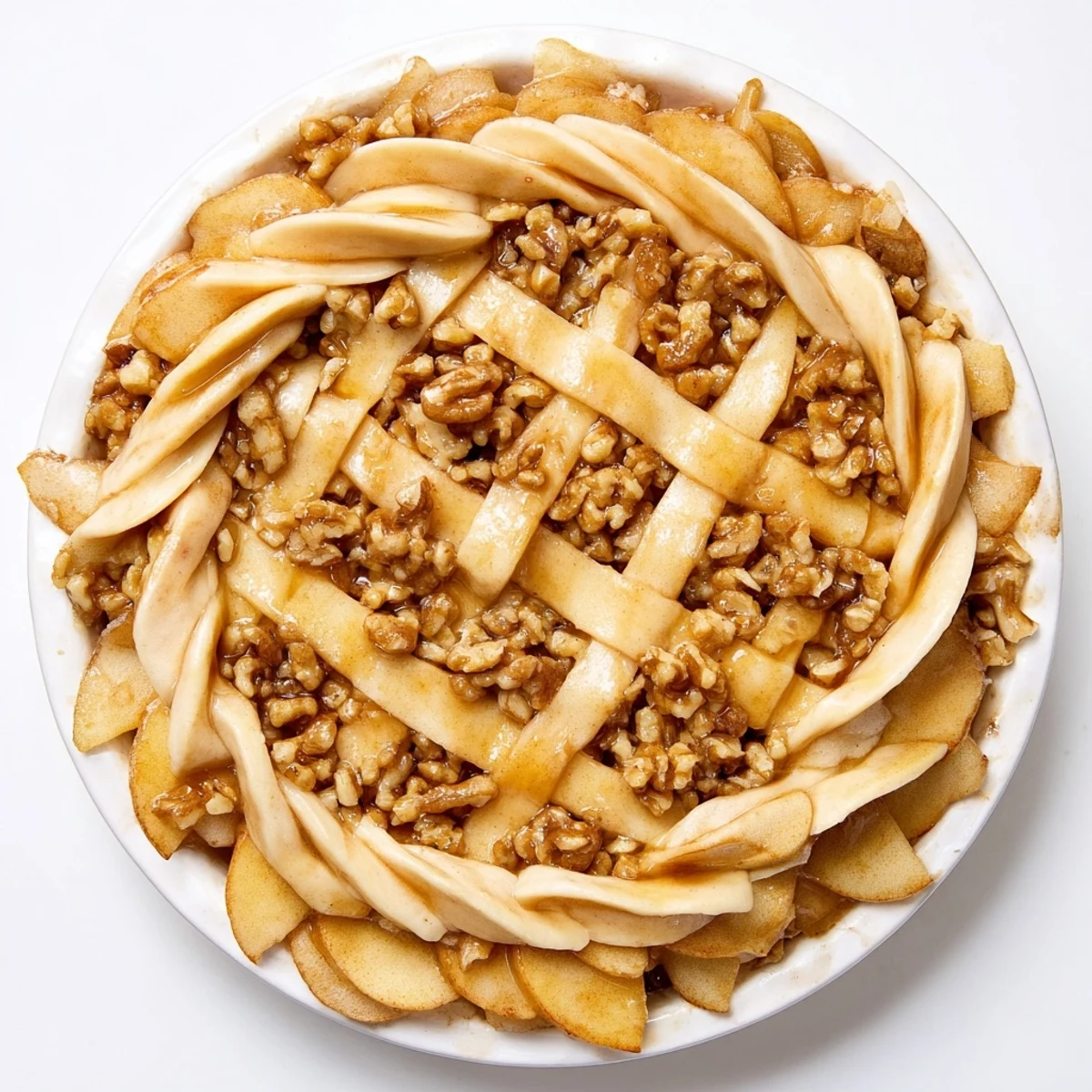 A warm, golden Lattice Orchard: imagine a beautiful woven apple pie with a sweet honey glaze.