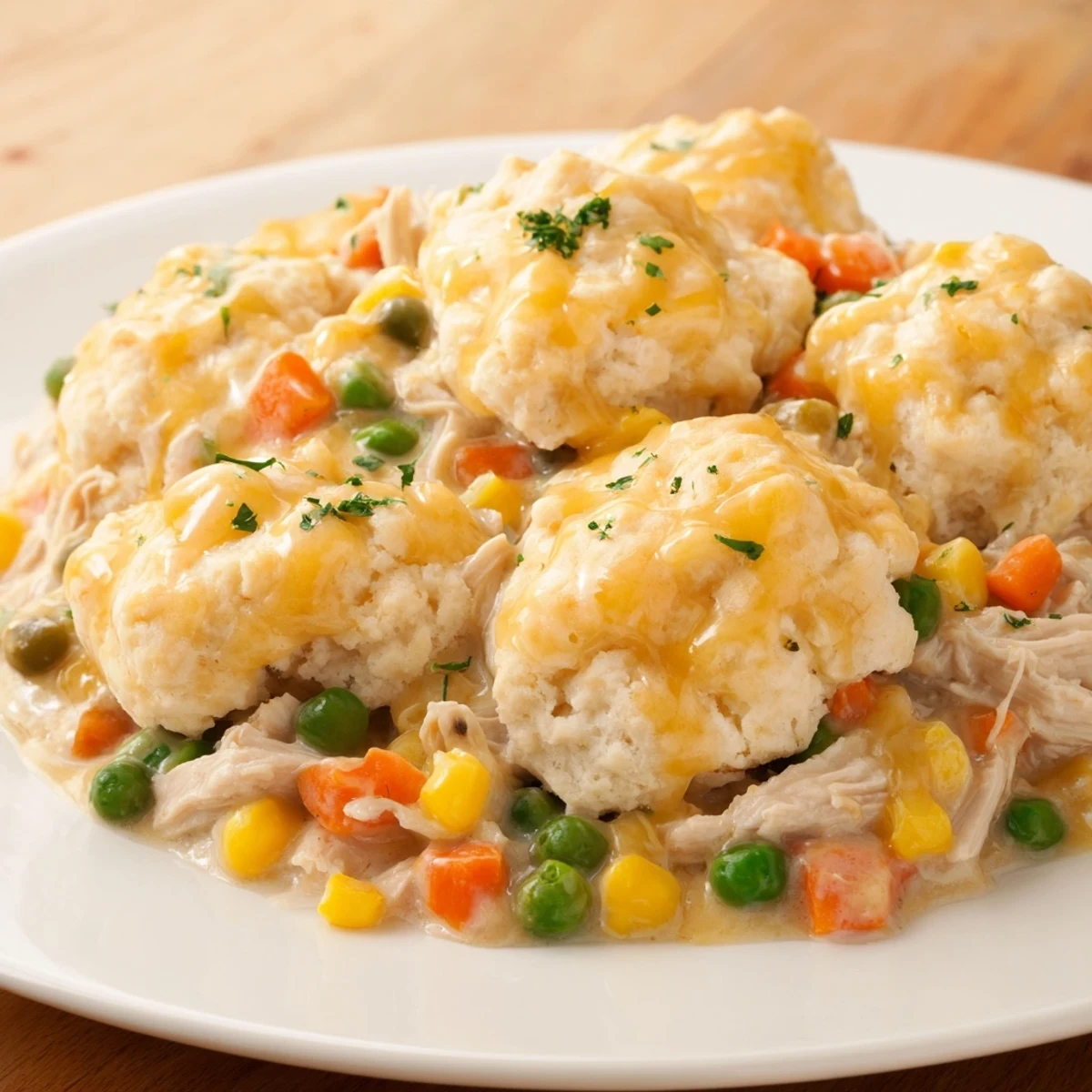 Chicken Cobbler with Red Lobster Mix: A golden-brown casserole, fluffy biscuits atop a savory chicken filling.