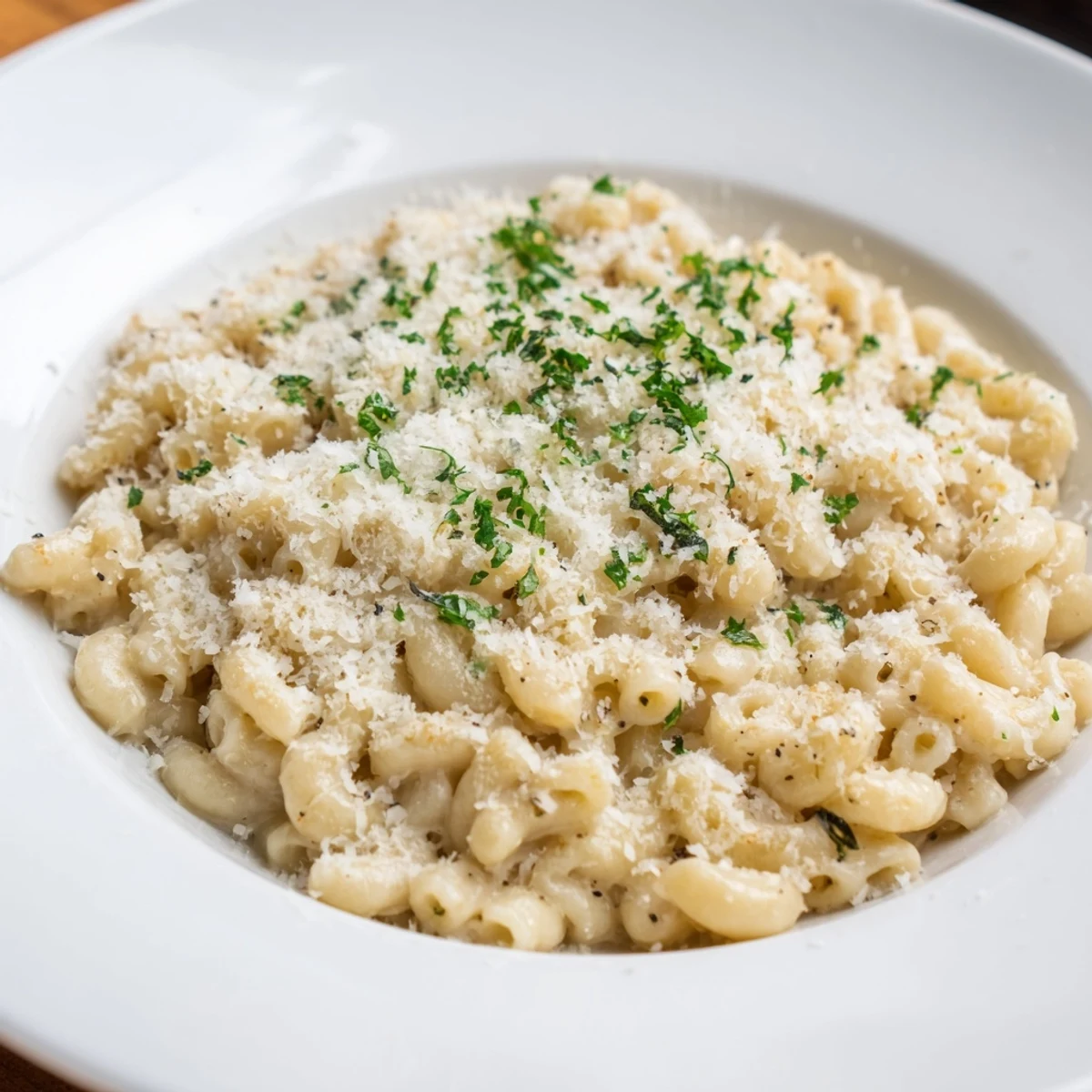Steaming bowl of 15-Minute Garlic Parmesan Pasta, creamy and rich with Parmesan cheese and garlic.