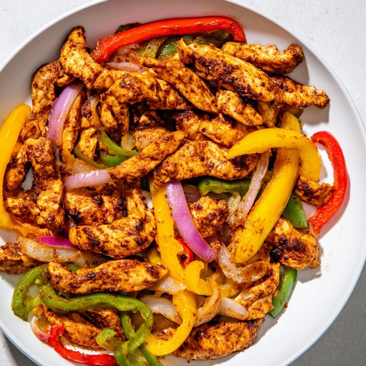 Sheet-Pan Chicken Fajitas on a sheet pan, sizzling with peppers and ready to be served.