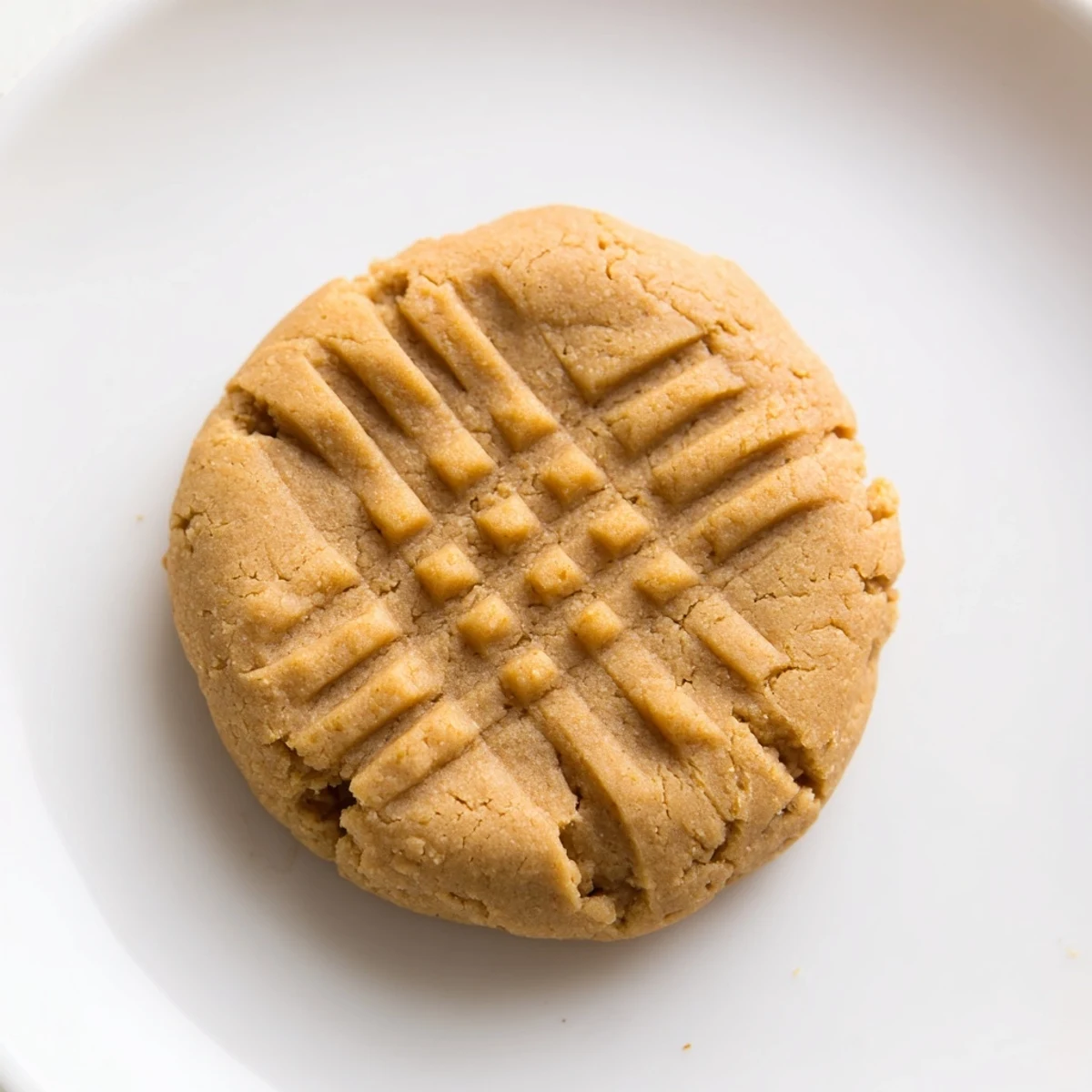 Close-up of freshly baked flourless peanut butter cookies with a crisscross fork pattern, delicious and simple.