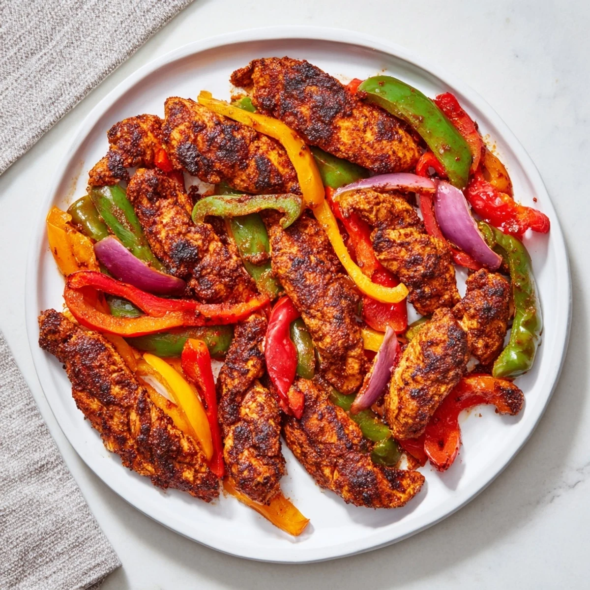 Tantalizing Chicken Fajita Sheet Pan with sizzling peppers, perfectly seasoned and ready to wrap in warm tortillas.