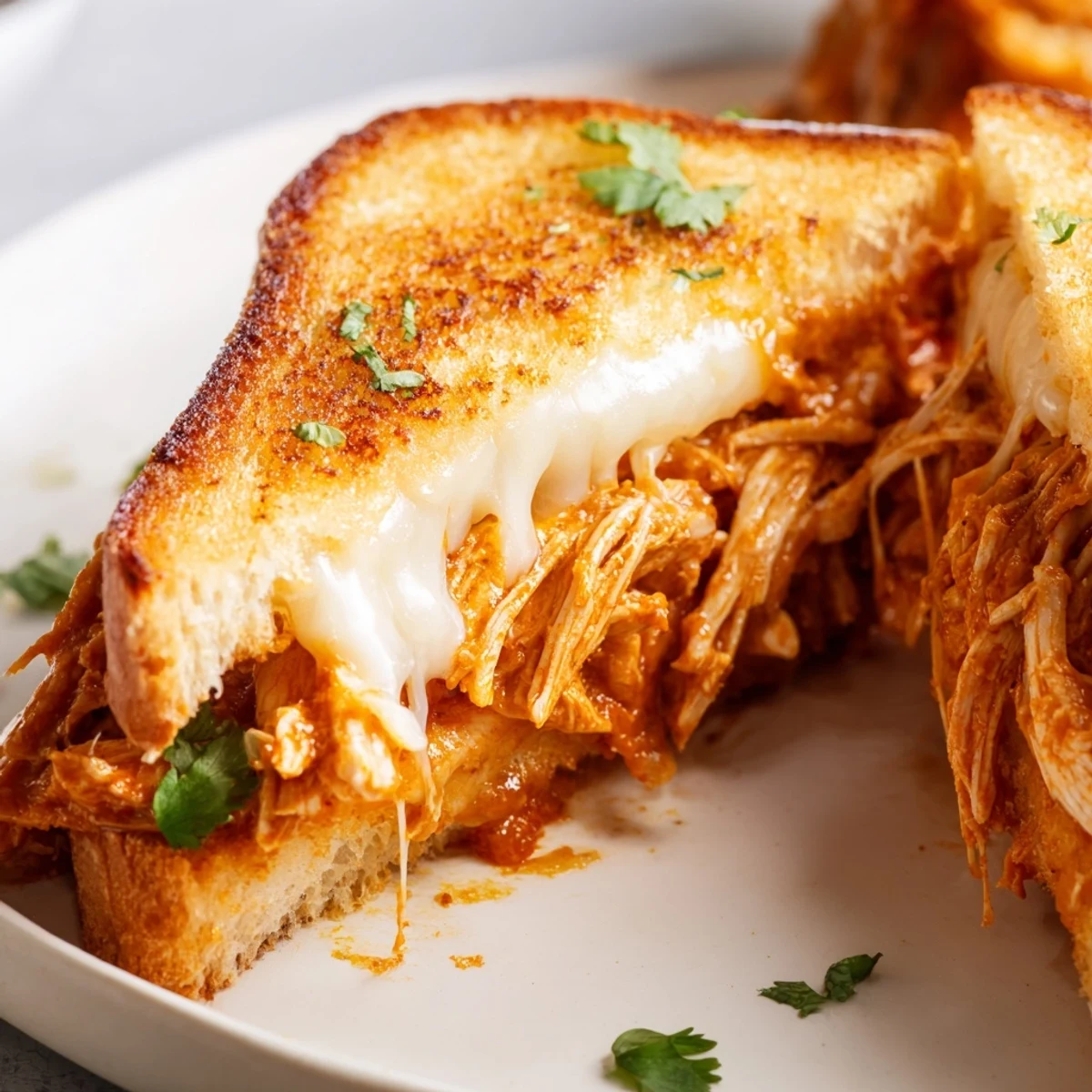 Golden grilled Savory Butter Chicken Grilled Cheese, oozing melted cheese and tempting aromas.