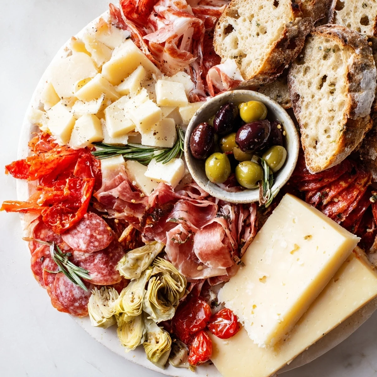 Rustic Italian Farmhouse Board featuring cheeses, meats, and fresh herbs; a savory delight.