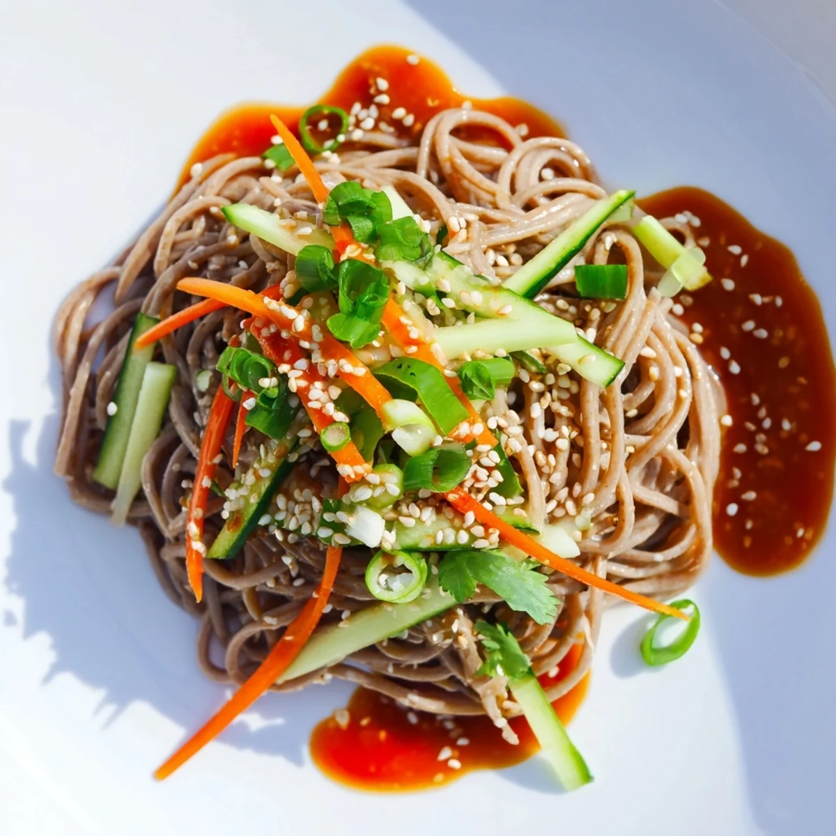 A close-up of delicious chilled noodle lunch cups, beautifully garnished with fresh cilantro.