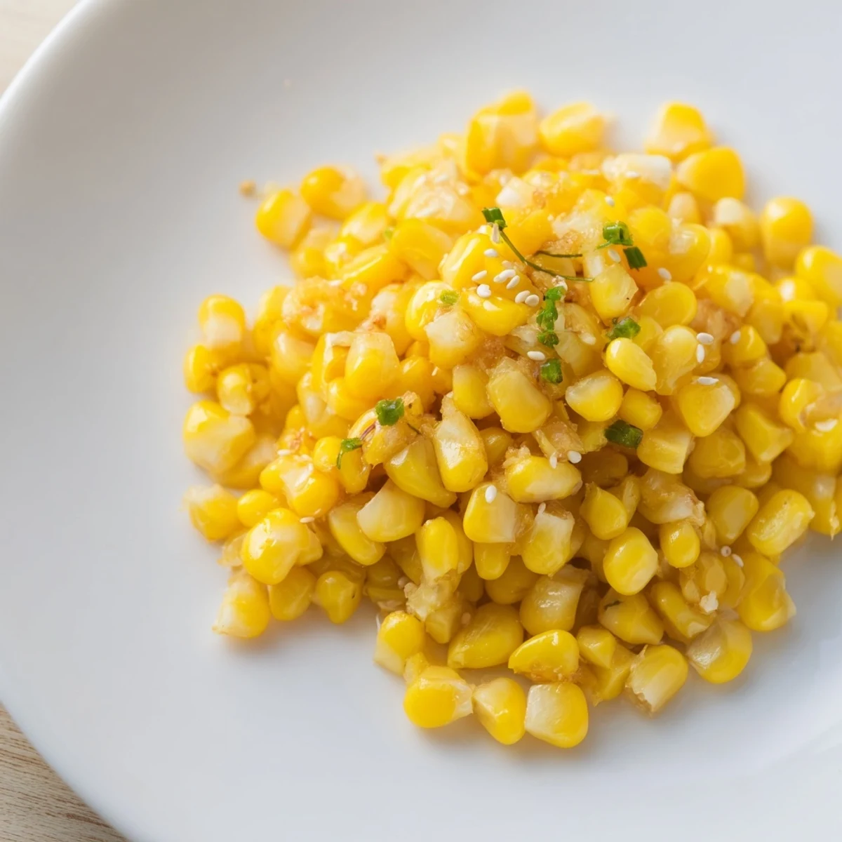 A close-up of fragrant Japanese Butter Corn, highlighting tender kernels and melted garlic butter's sheen.