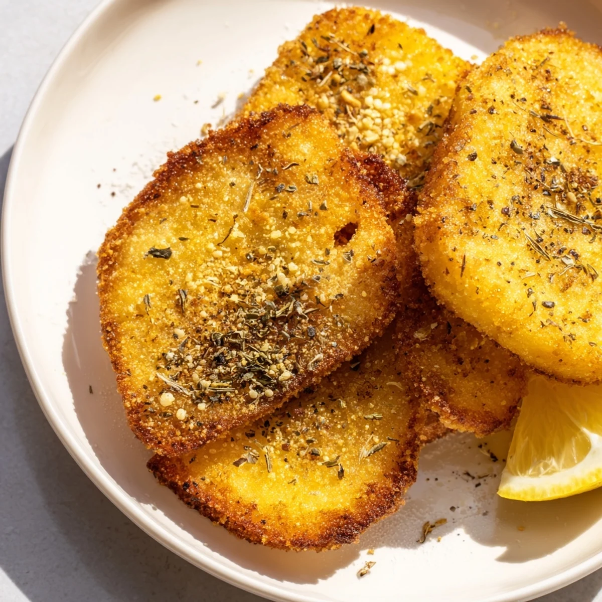 Delicious Greek saganaki, fried till perfectly golden with a dusting of oregano and pepper.